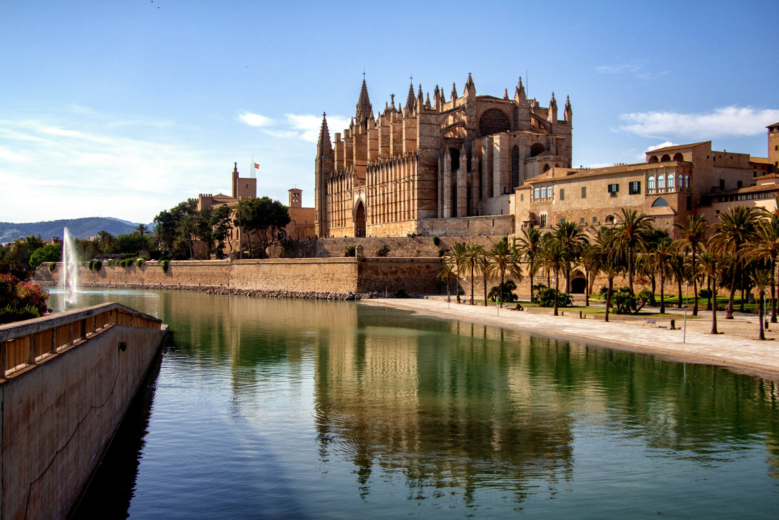 Palma de Mallorca cathedral at dusk — total solar eclipse, 12 August 2026