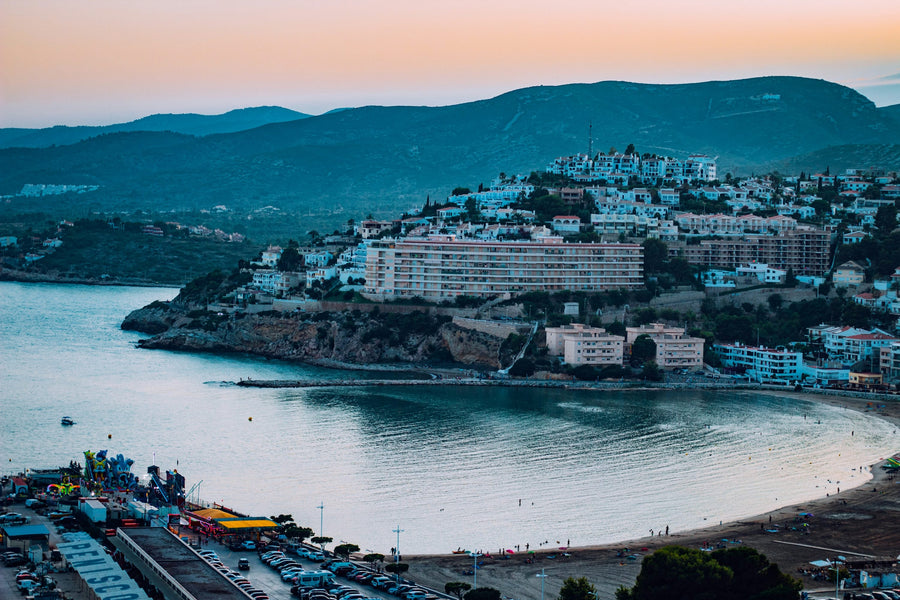 Peñíscola castle on its sea promontory at dusk, Valencia & Castellón — total solar eclipse, 12 August 2026
