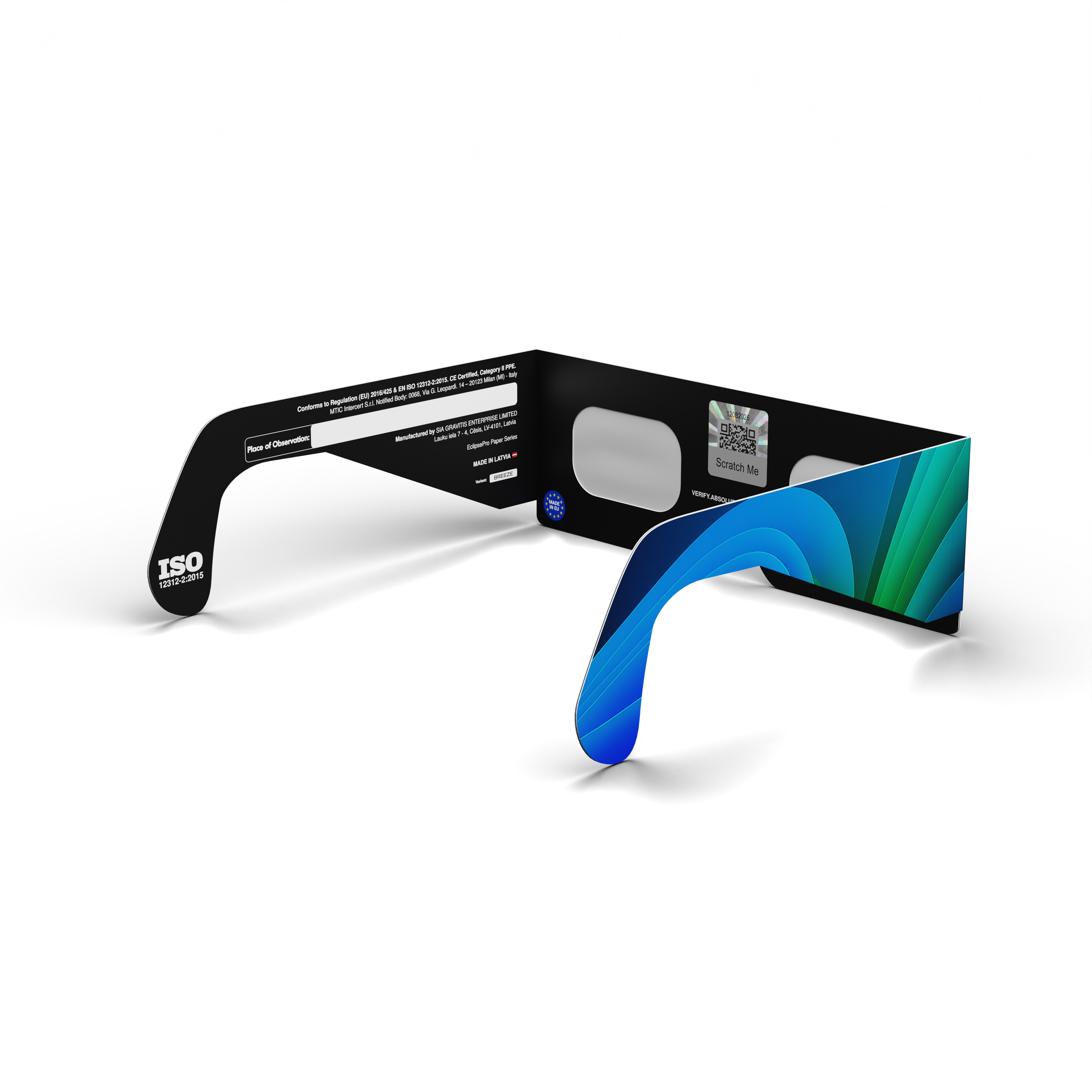 Breeze solar eclipse glasses - 135° angle (transparent background)