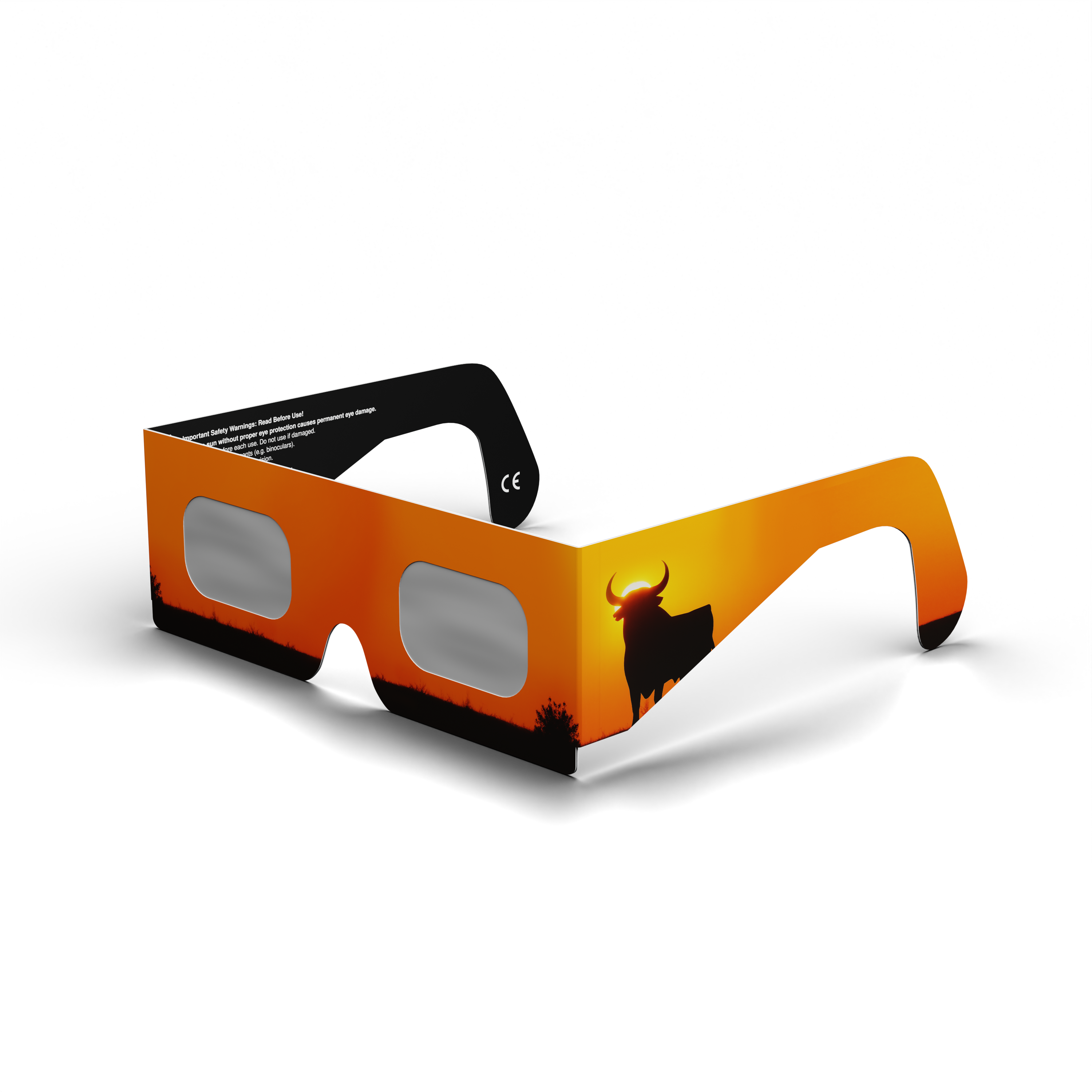 Bull solar eclipse glasses - 315° angle (transparent background)