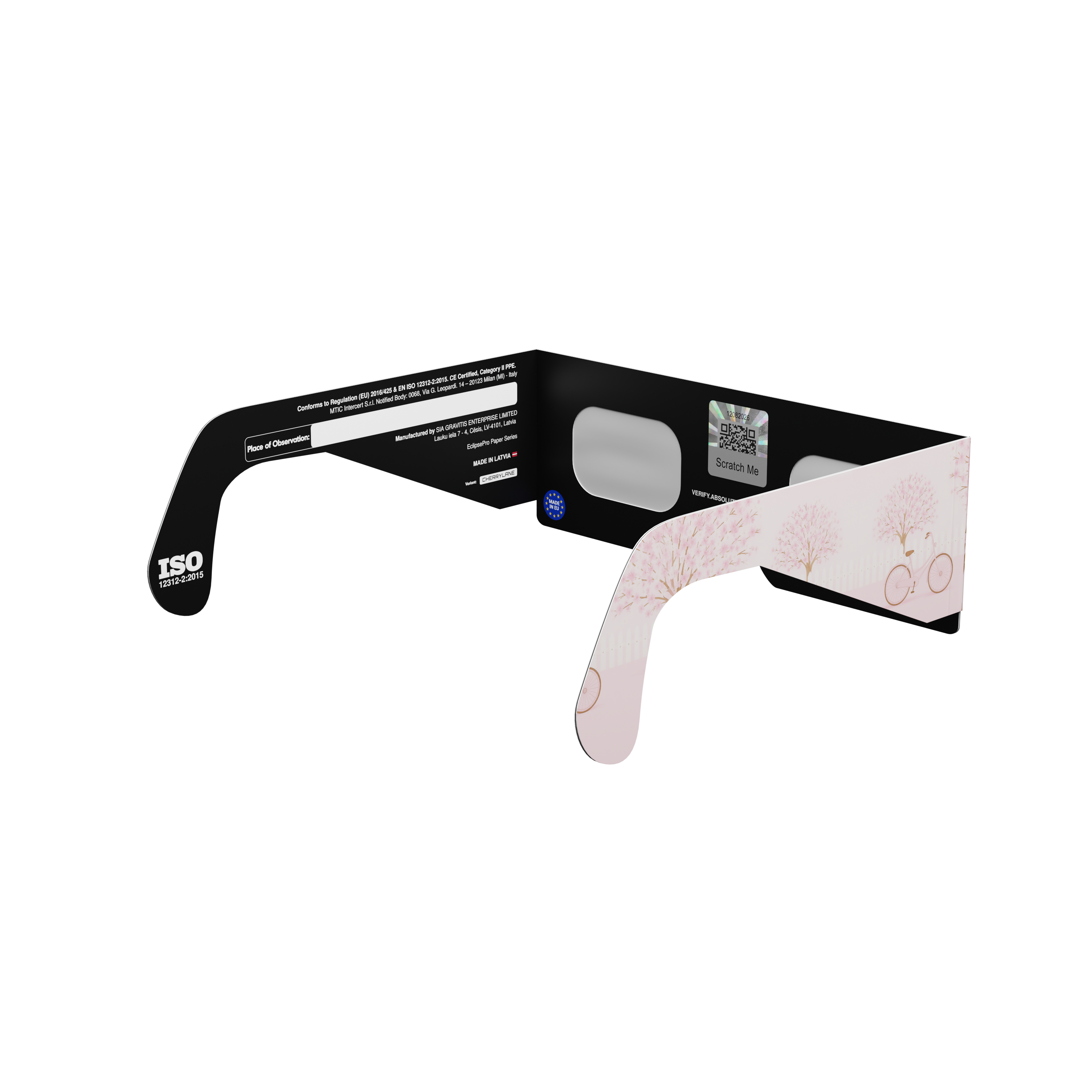 Cherrylane solar eclipse glasses - 135° angle (transparent background)