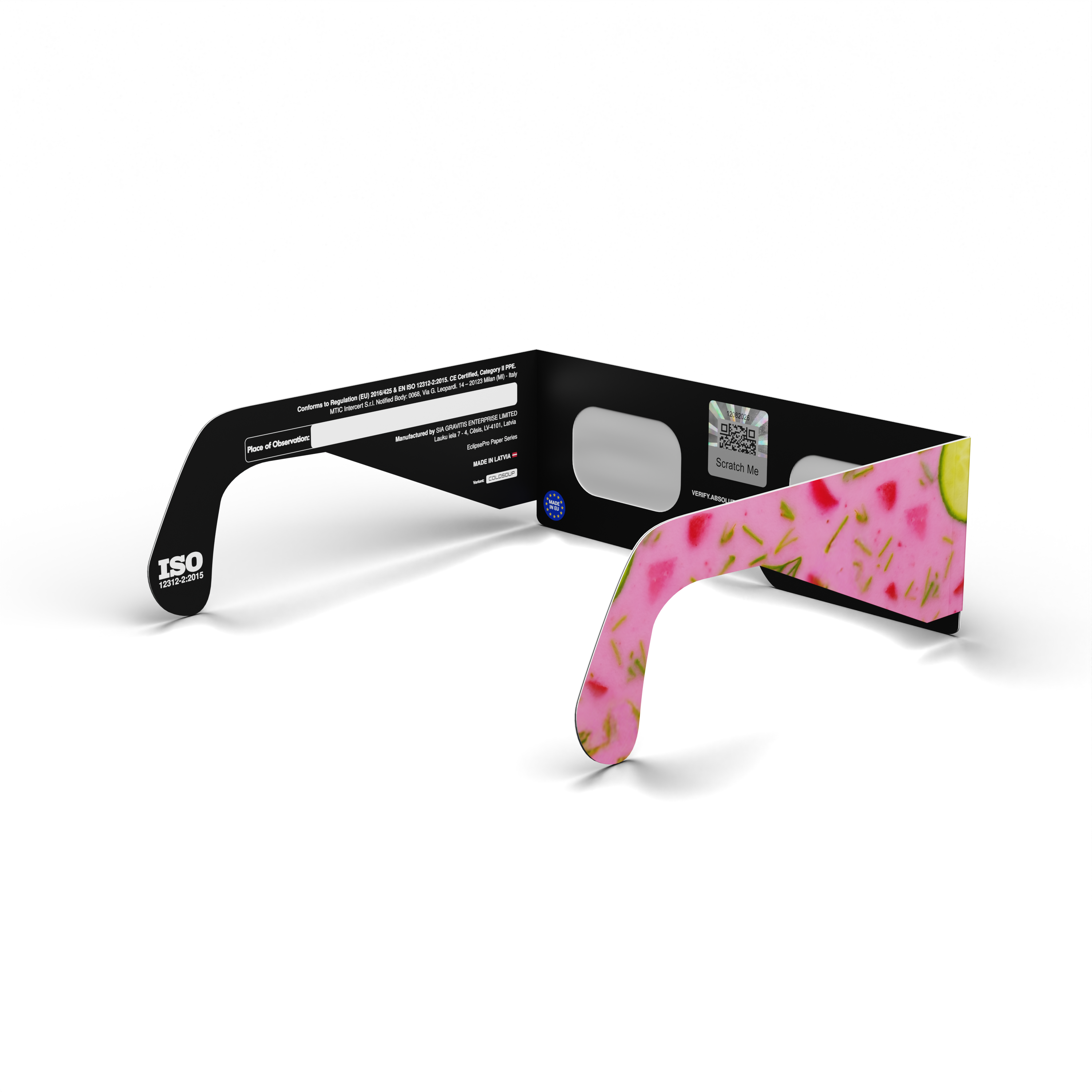 Coldsoup solar eclipse glasses - 135° angle (transparent background)