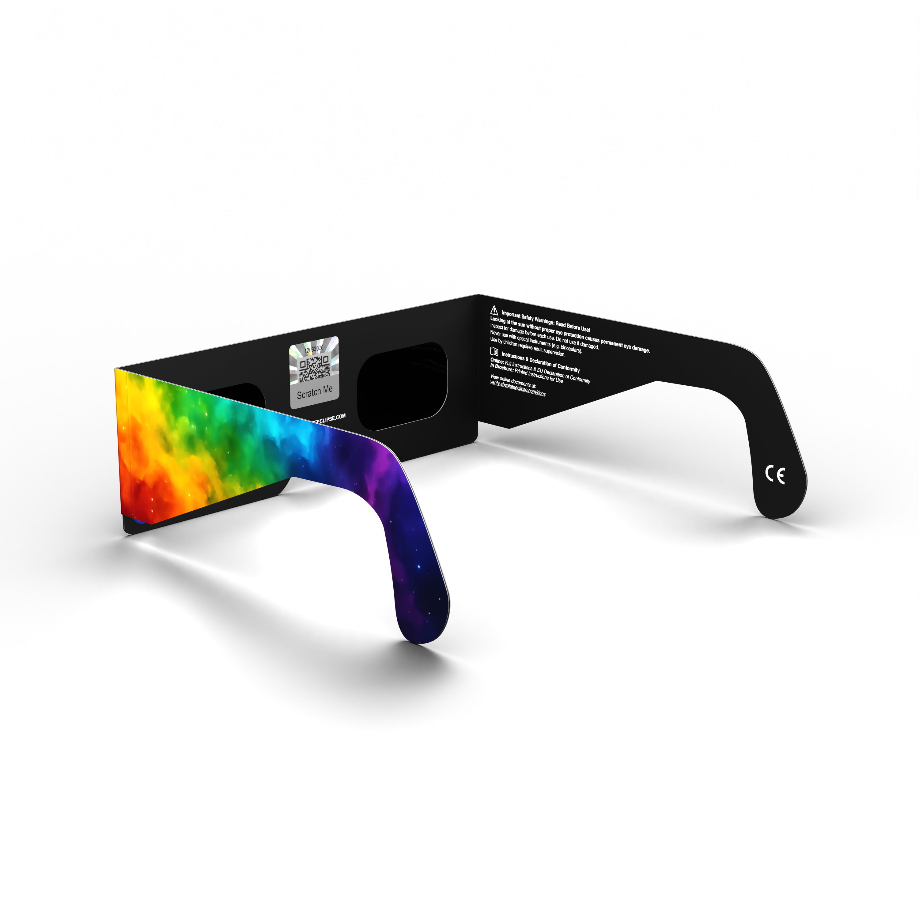 Colorsplash solar eclipse glasses - 225° angle (transparent background)