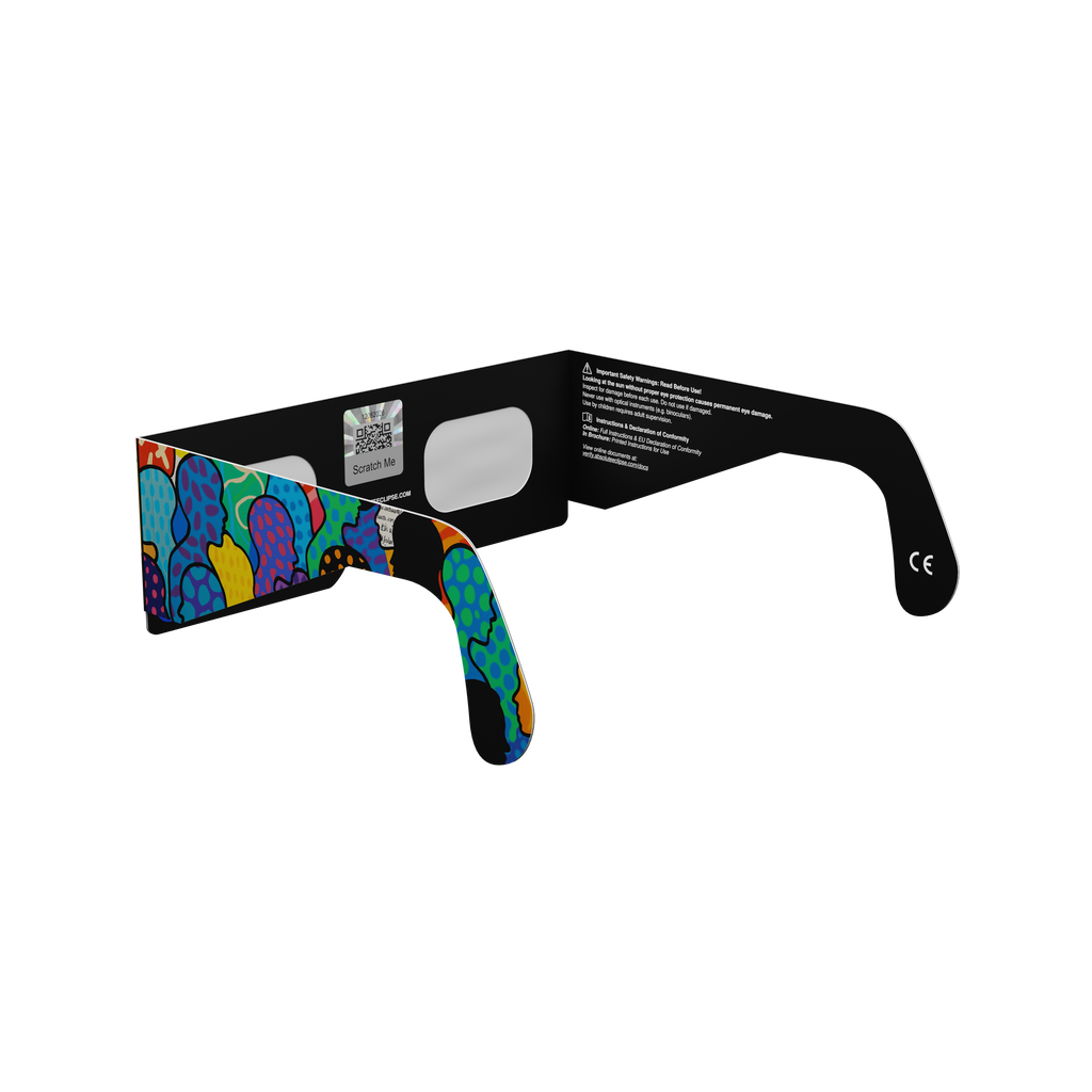 Crowd solar eclipse glasses - 225° angle (transparent background)