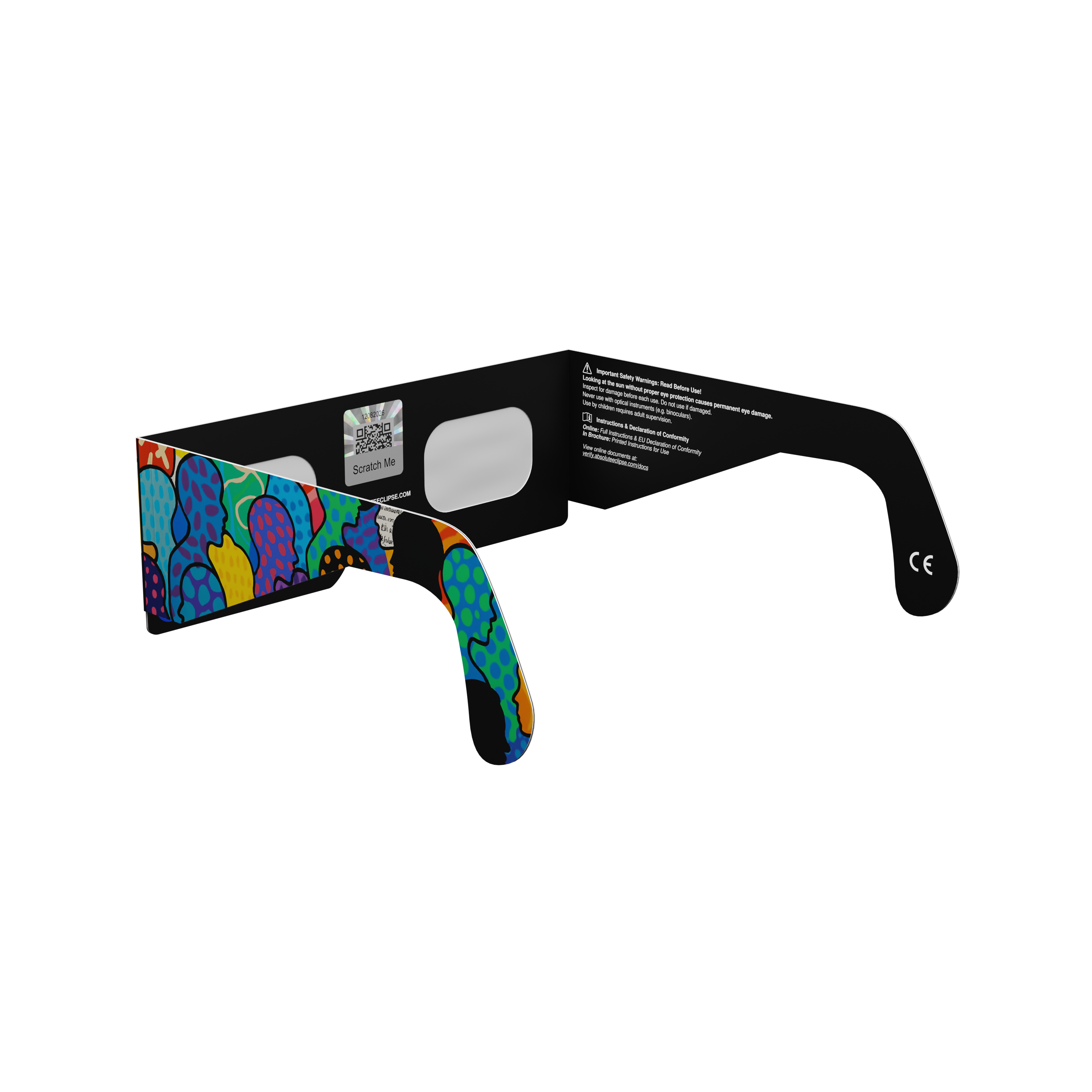 Crowd solar eclipse glasses - 225° angle (transparent background)