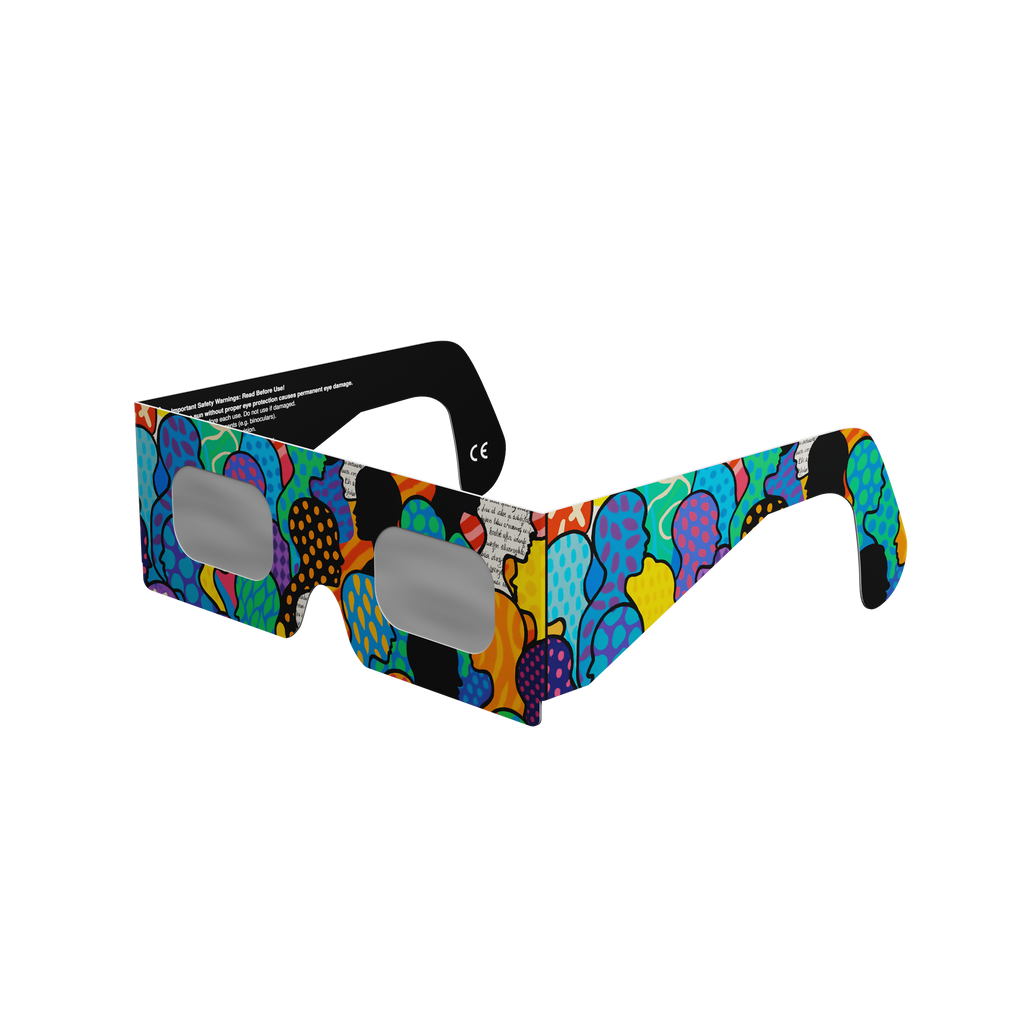 Crowd solar eclipse glasses - 315° angle (transparent background)