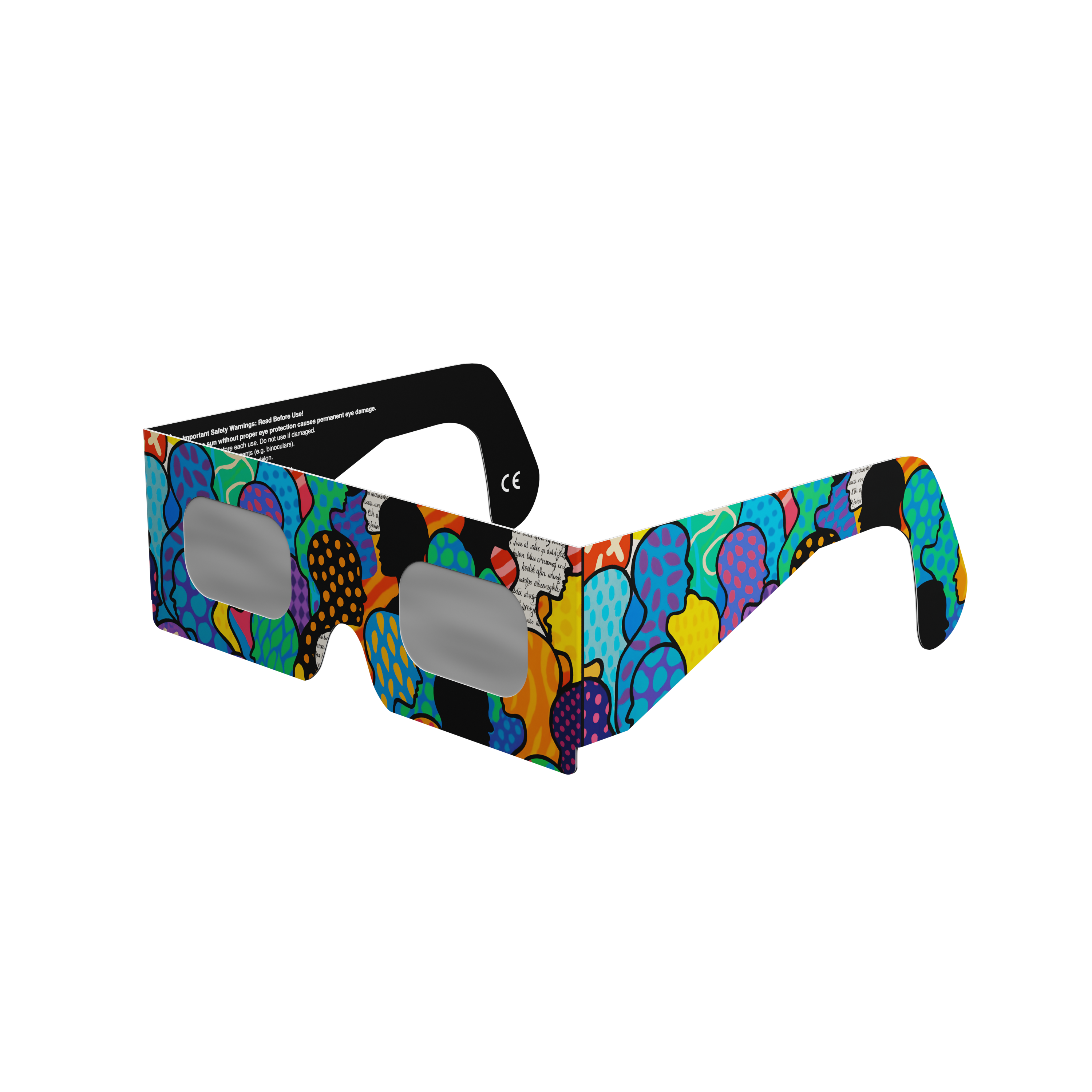 Crowd solar eclipse glasses - 315° angle (transparent background)