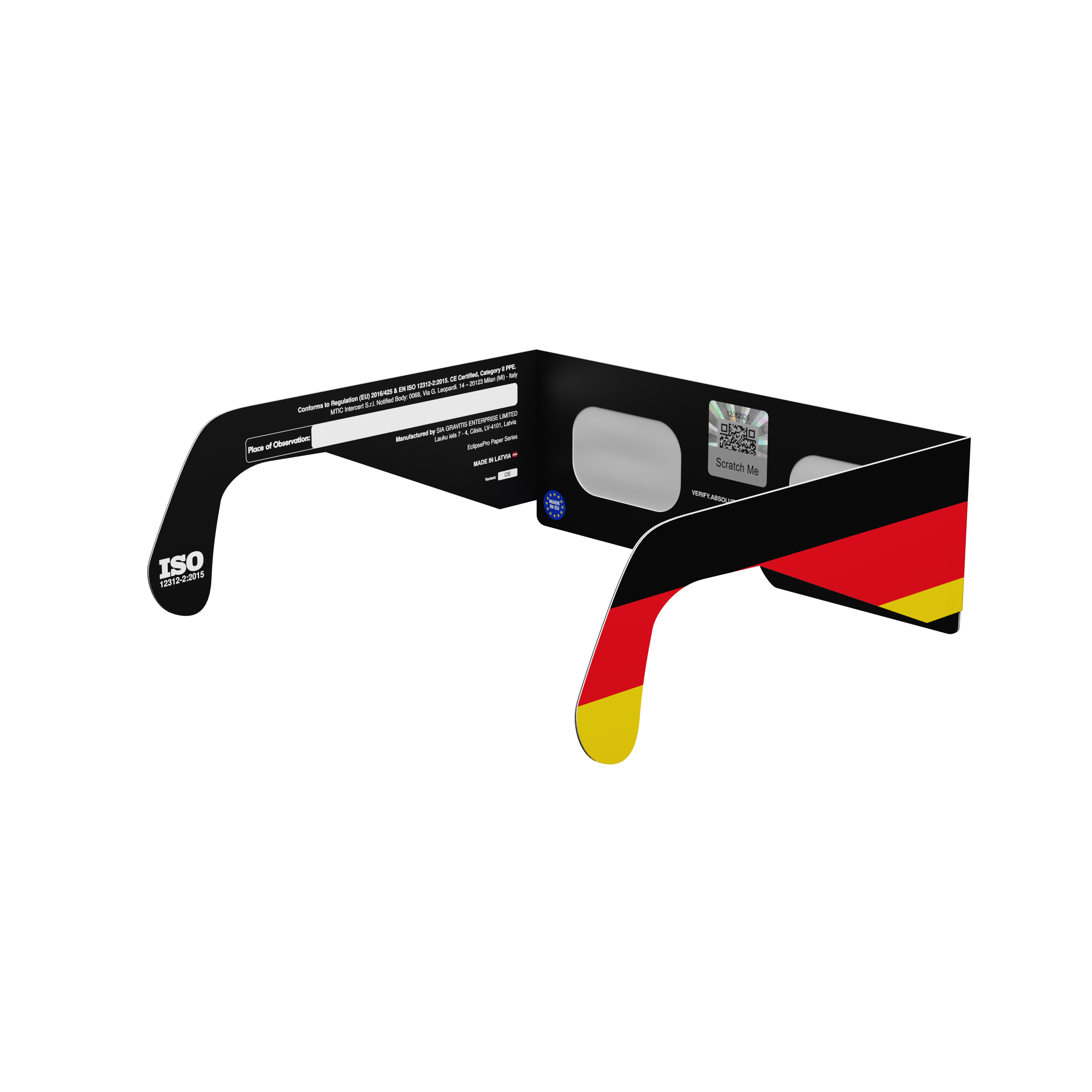 DE solar eclipse glasses - 135° angle (transparent background)