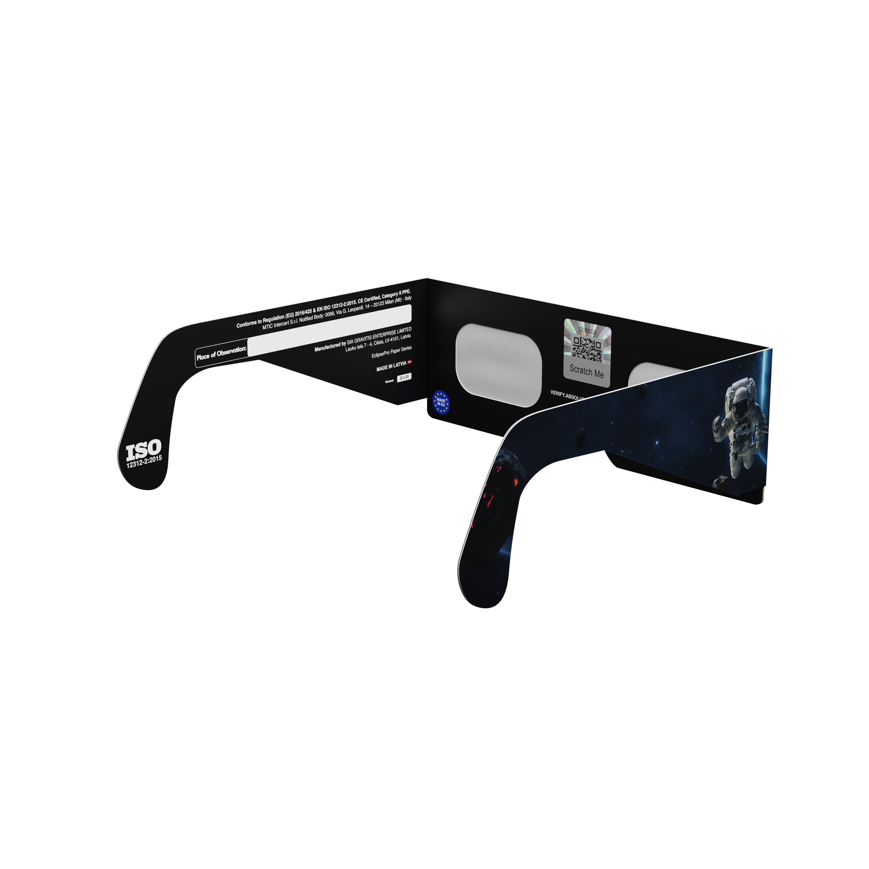 EVA solar eclipse glasses - 135° angle (transparent background)