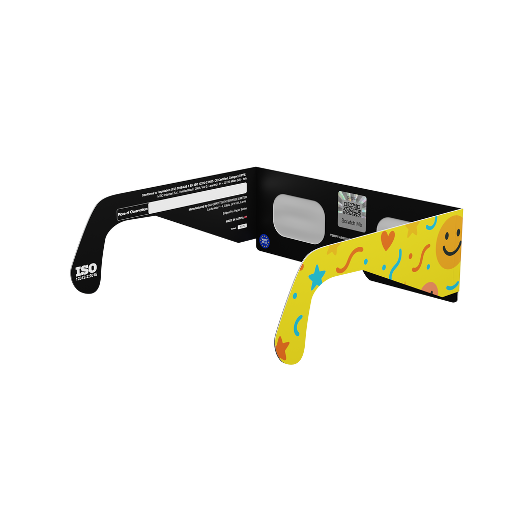 Fun solar eclipse glasses - 135° angle (transparent background)