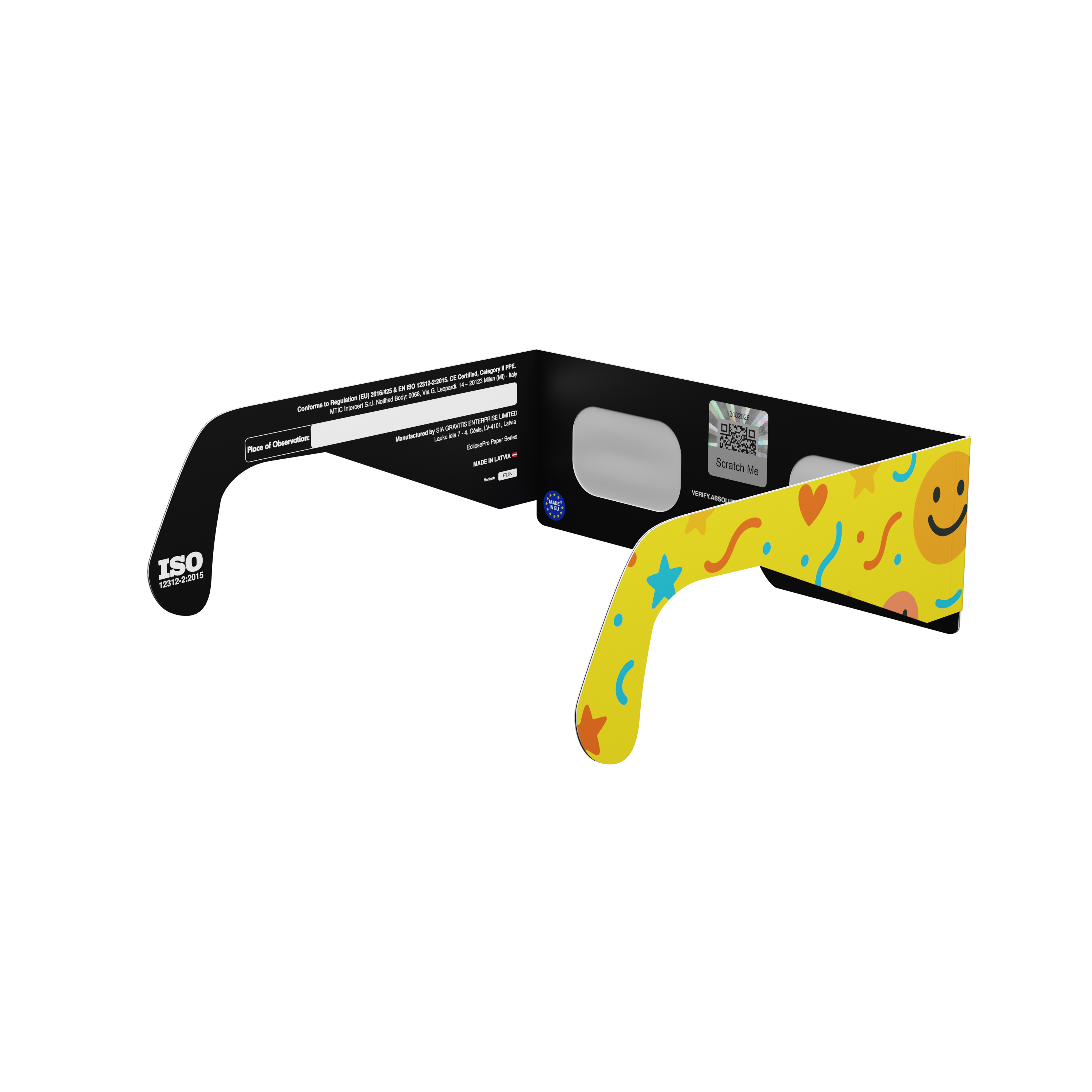 Fun solar eclipse glasses - 135° angle (transparent background)