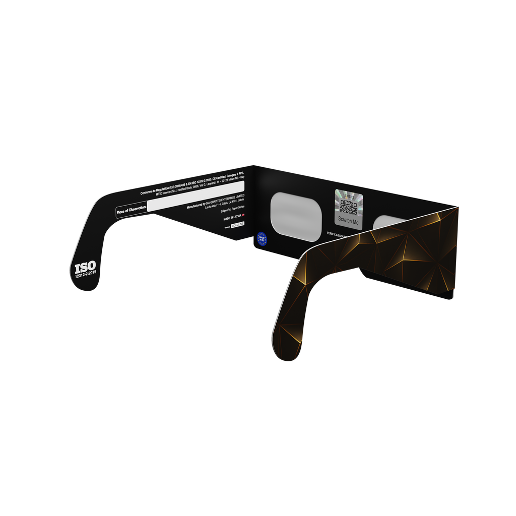 Goldline solar eclipse glasses - 135° angle (transparent background)