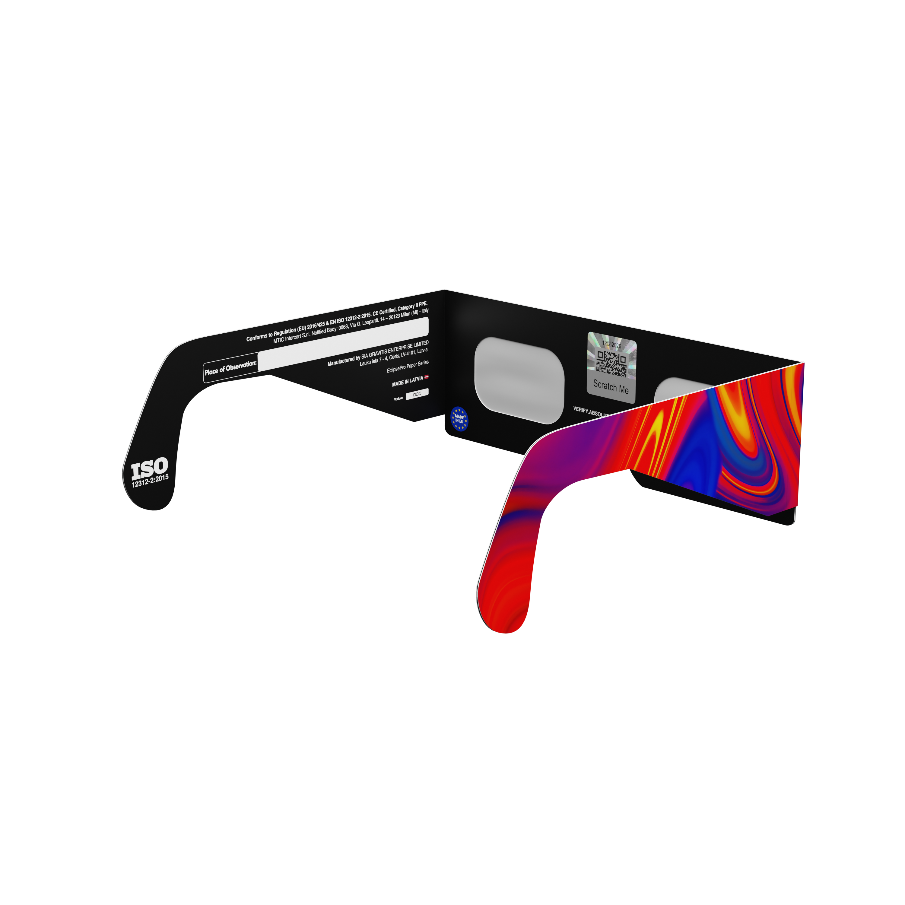 Goo solar eclipse glasses - 135° angle (transparent background)
