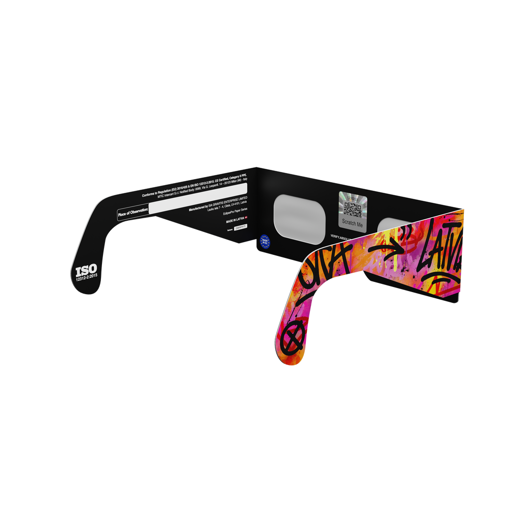 Graffiti solar eclipse glasses - 135° angle (transparent background)
