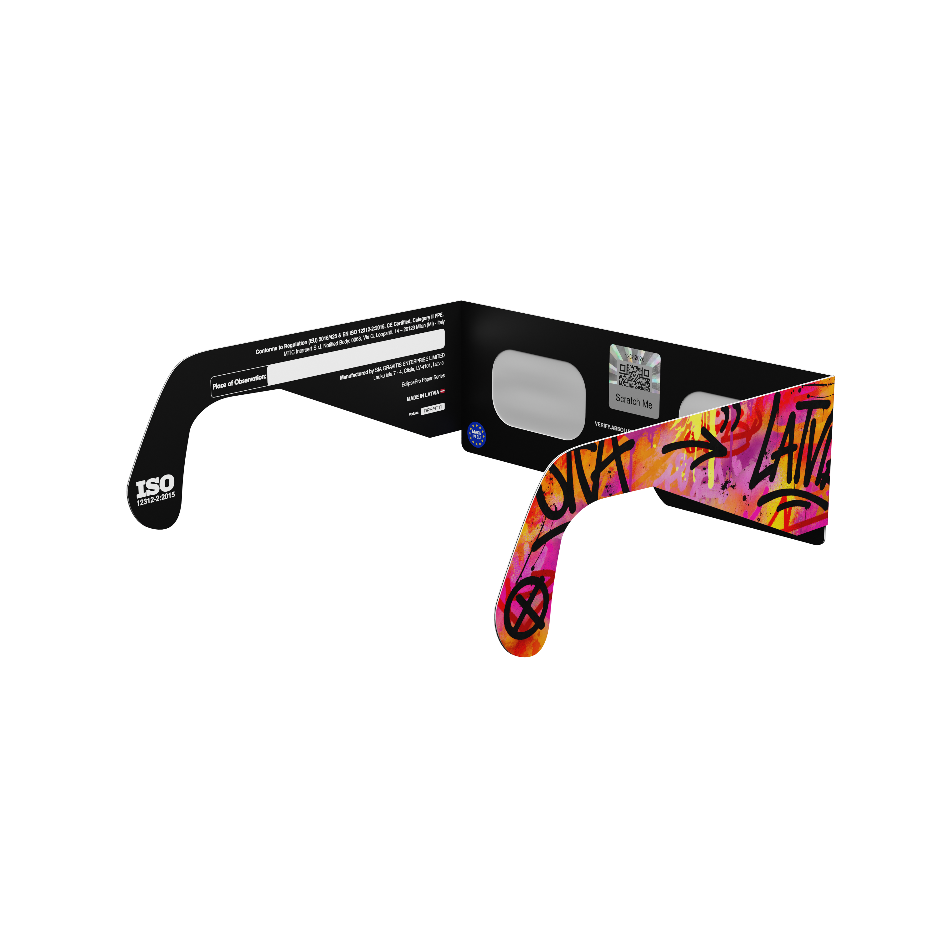 Graffiti solar eclipse glasses - 135° angle (transparent background)