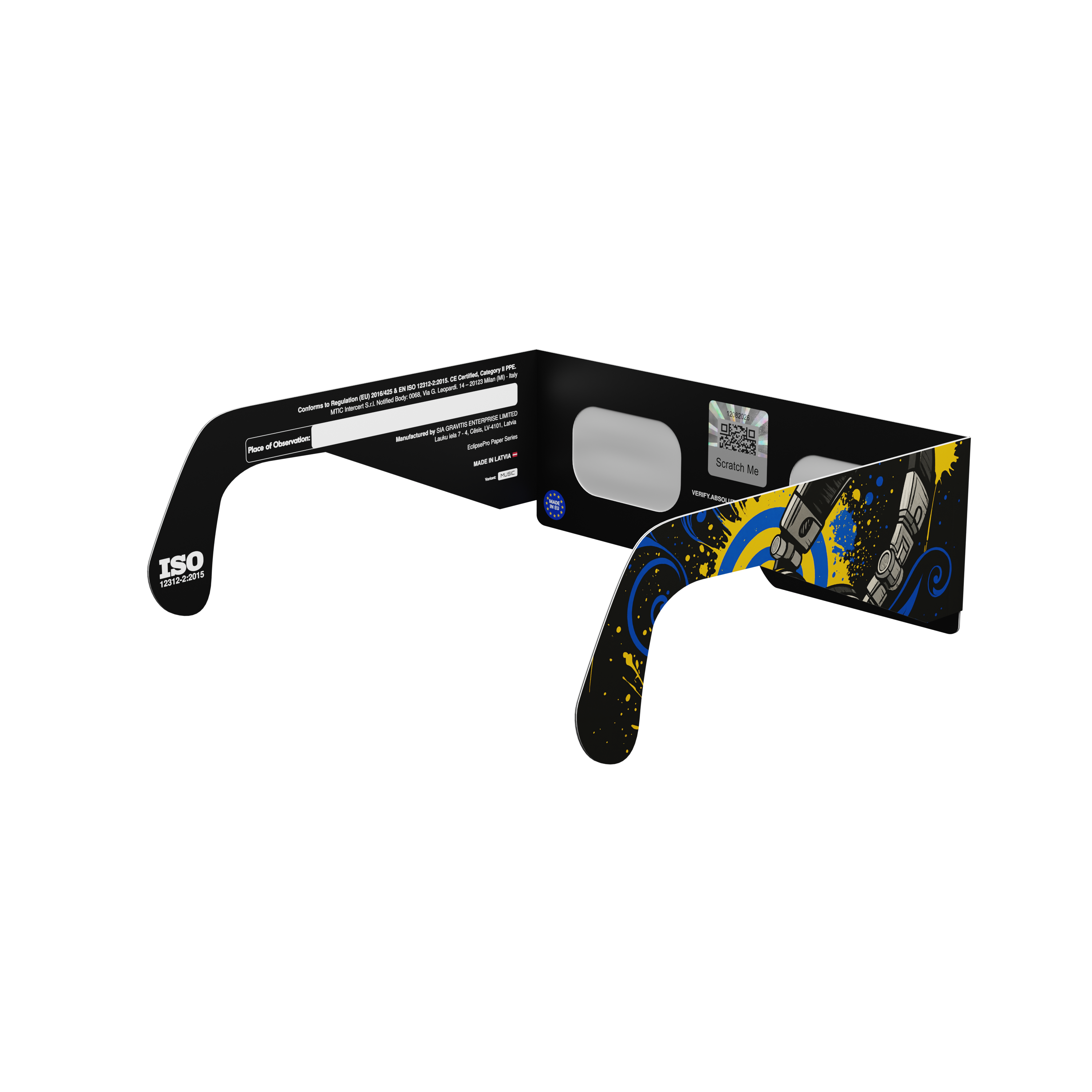 Music solar eclipse glasses - 135° angle (transparent background)