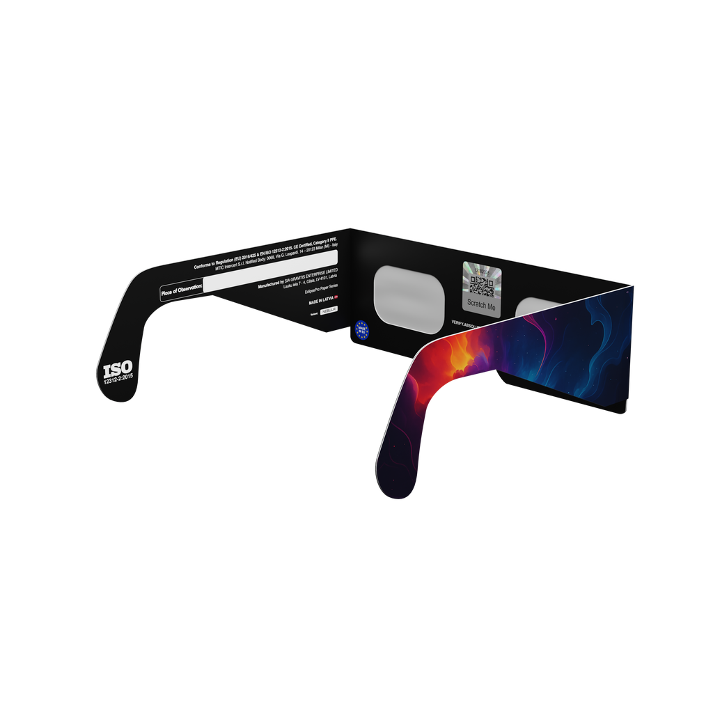 Nebula solar eclipse glasses - 135° angle (transparent background)