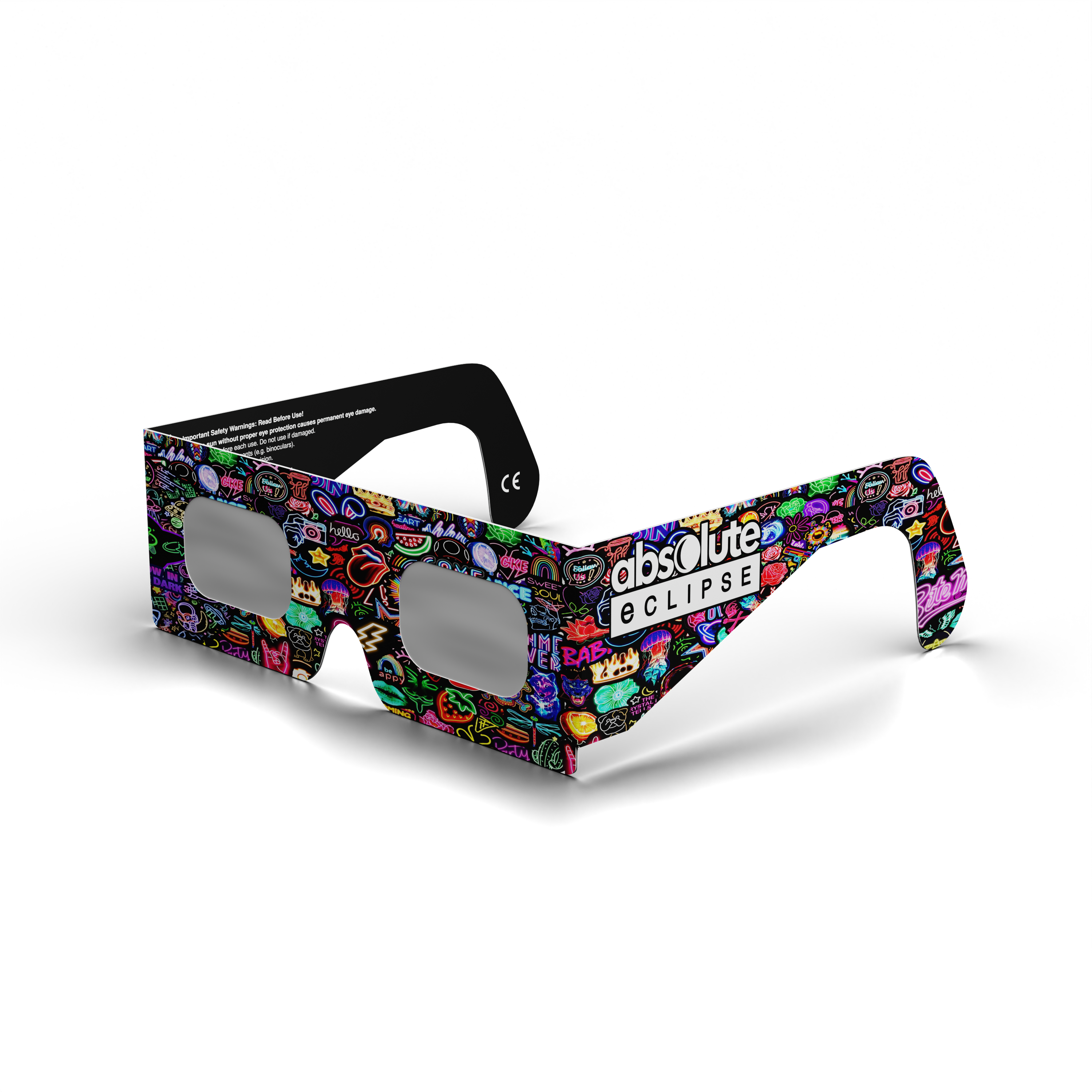 Neon solar eclipse glasses - 315° angle (transparent background)