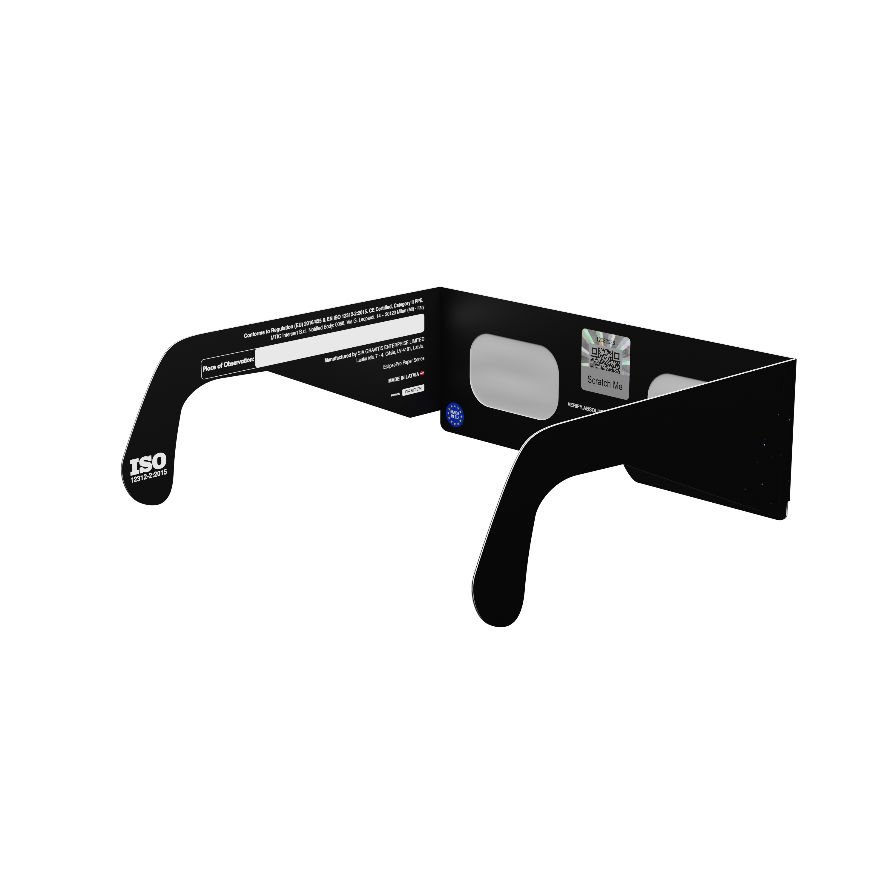 Orbiter solar eclipse glasses - 135° angle (transparent background)