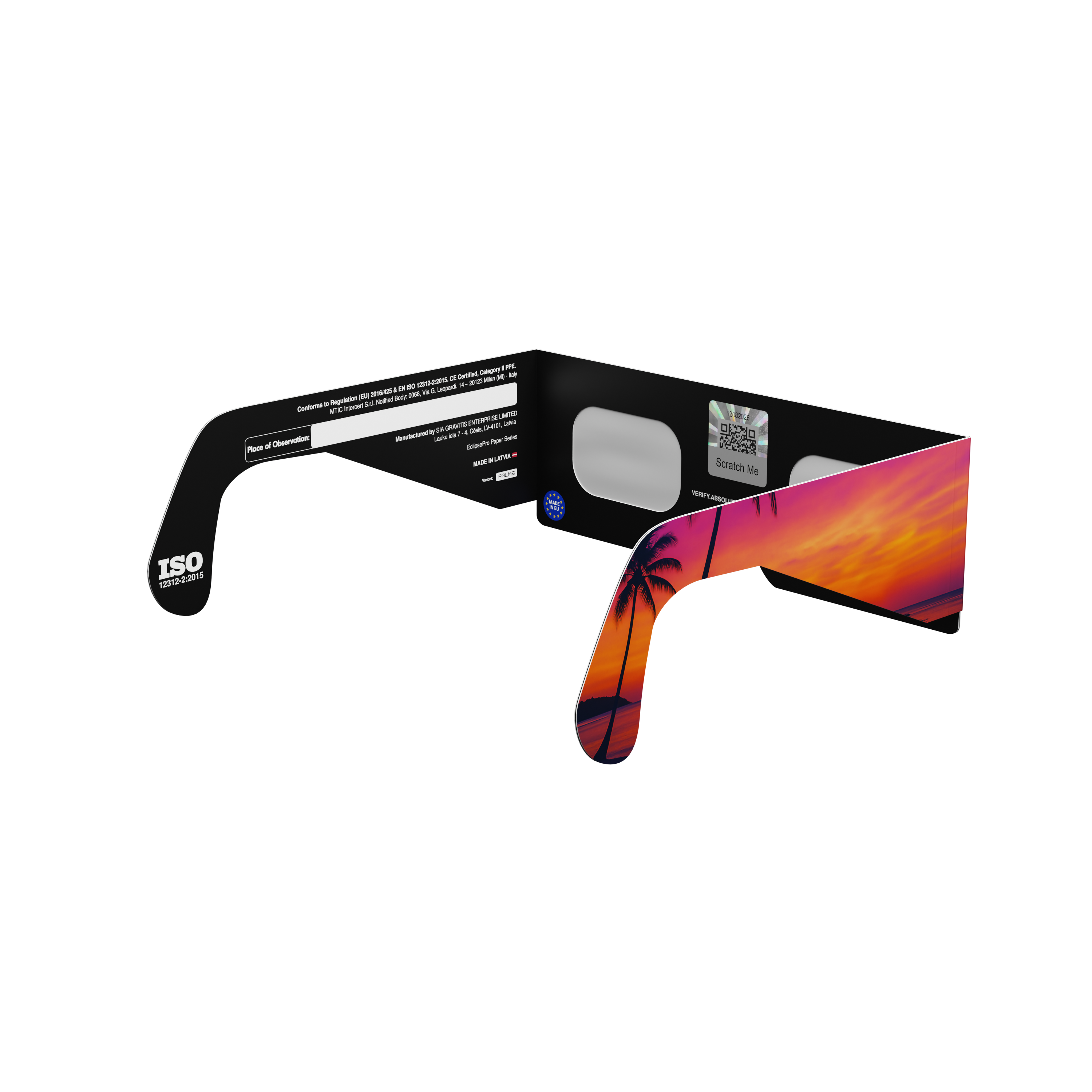 Palms solar eclipse glasses - 135° angle (transparent background)