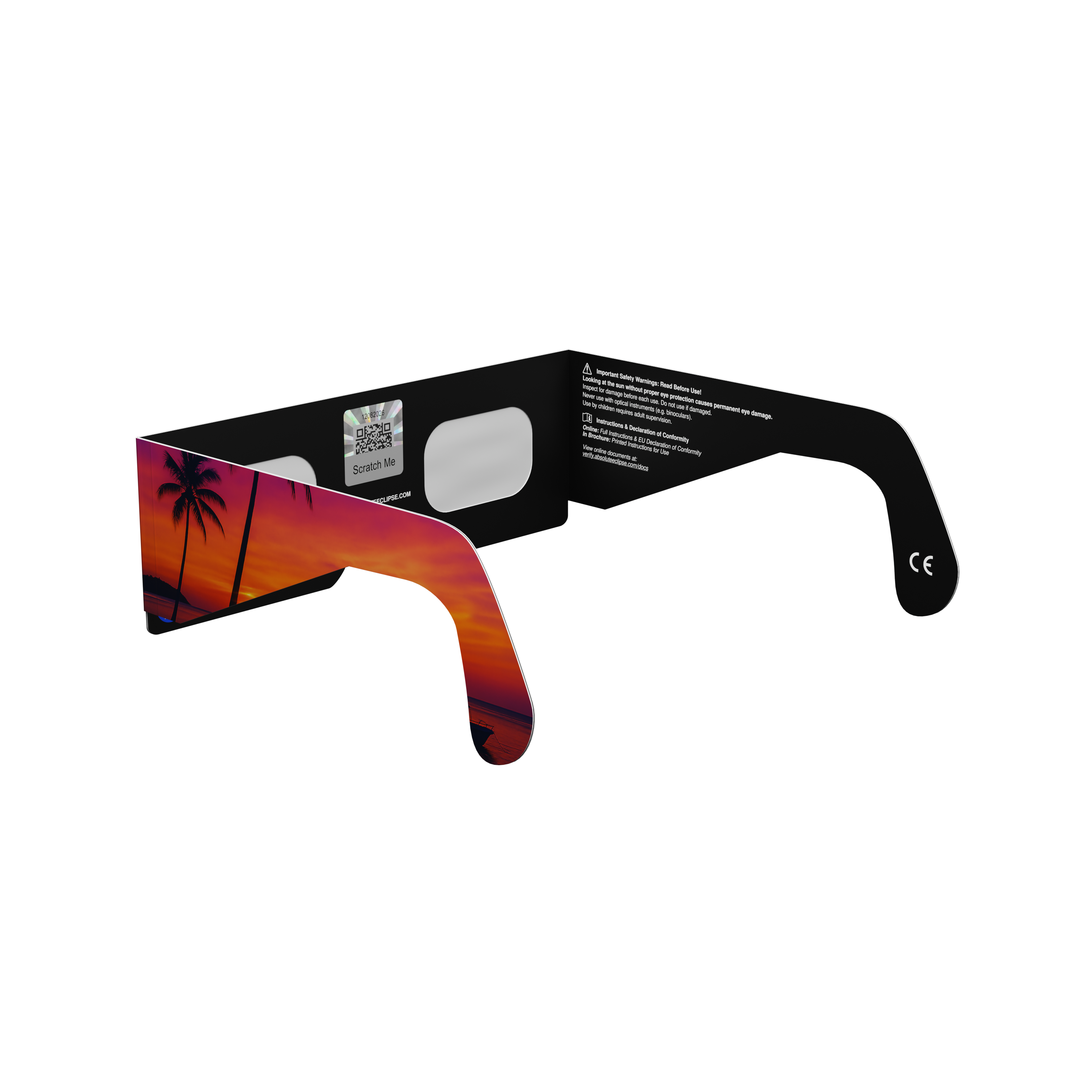 Palms solar eclipse glasses - 225° angle (transparent background)