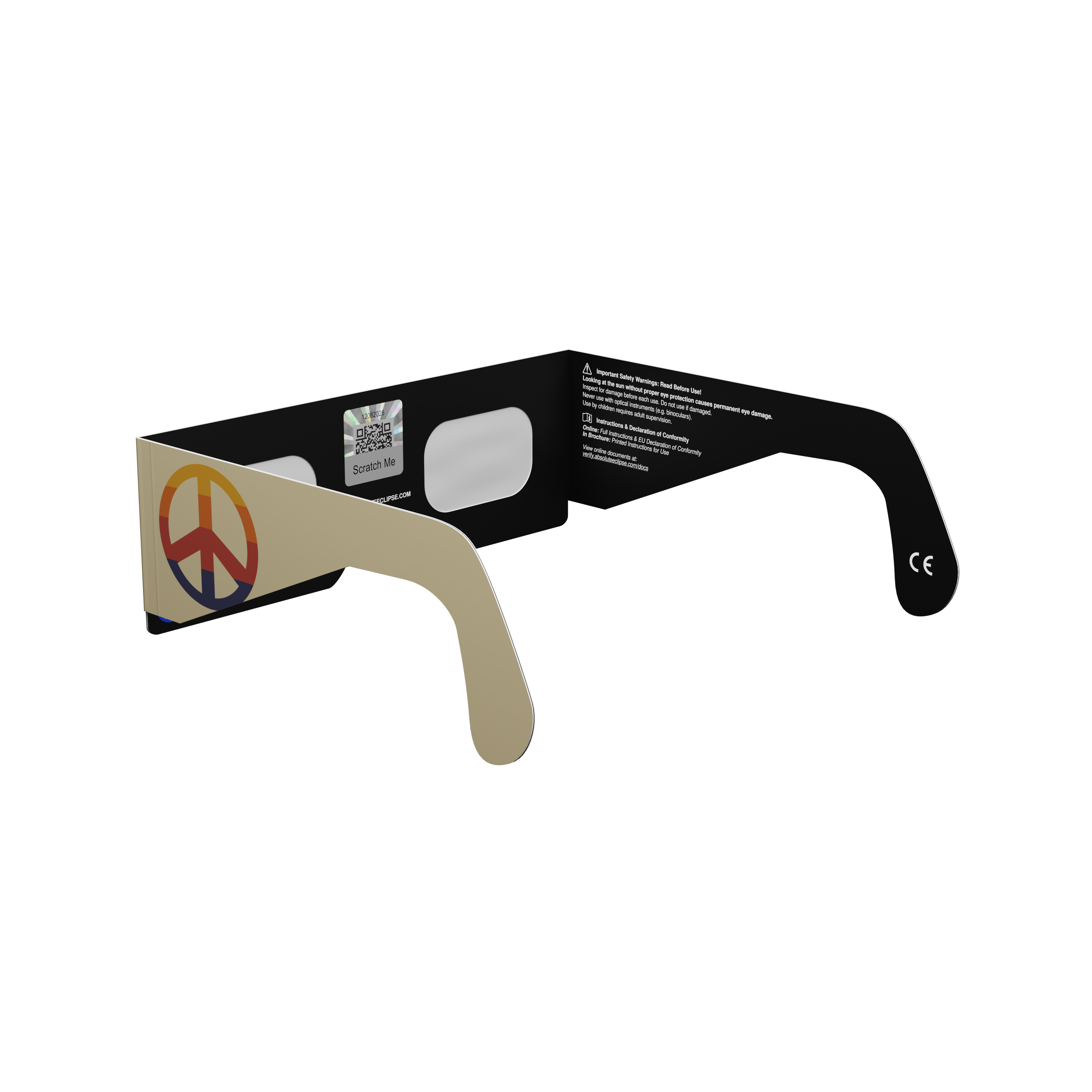Peace solar eclipse glasses - 225° angle (transparent background)