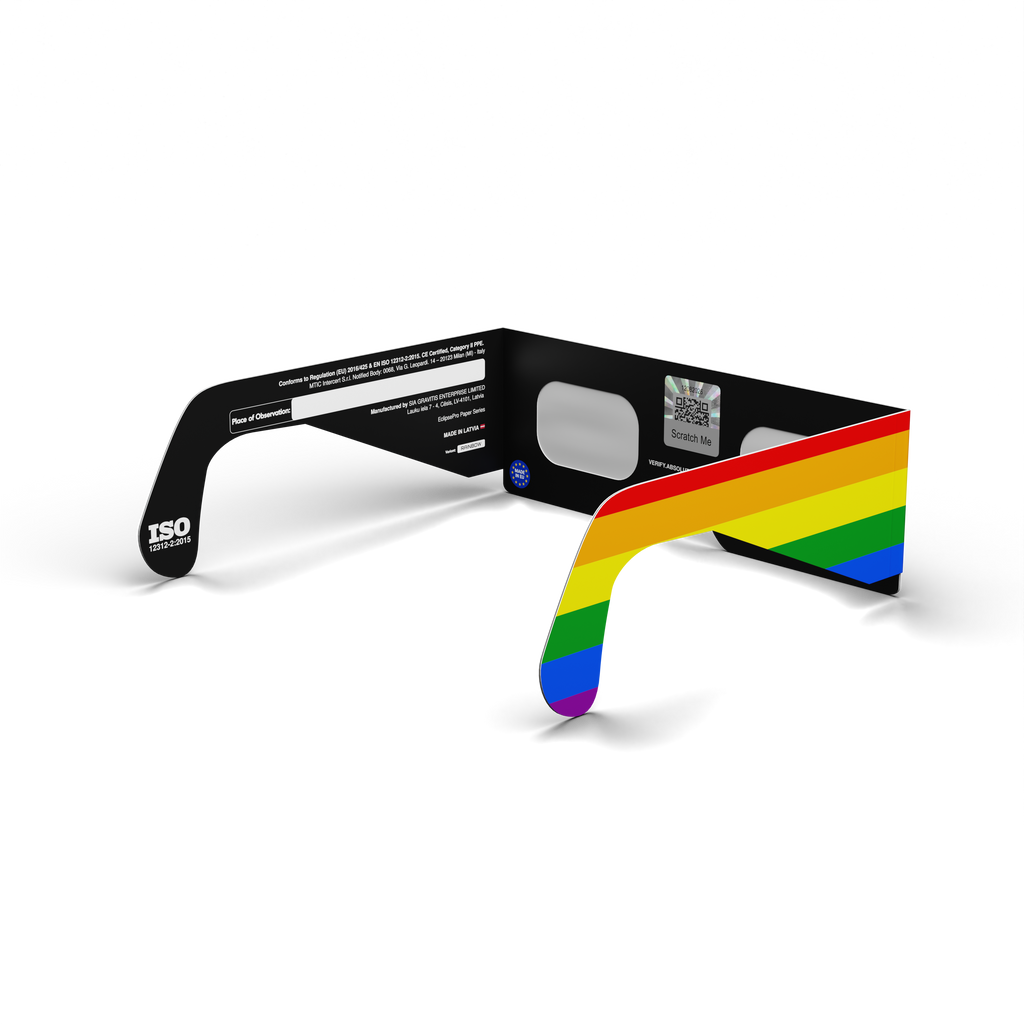 Rainbow solar eclipse glasses - 135° angle (transparent background)