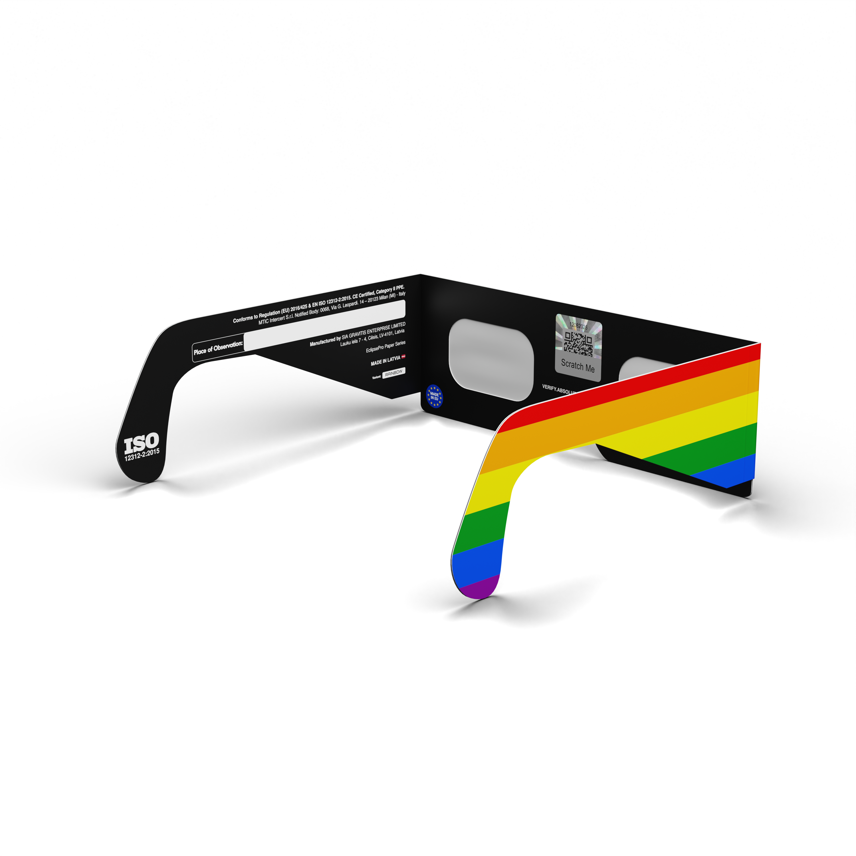 Rainbow solar eclipse glasses - 135° angle (transparent background)