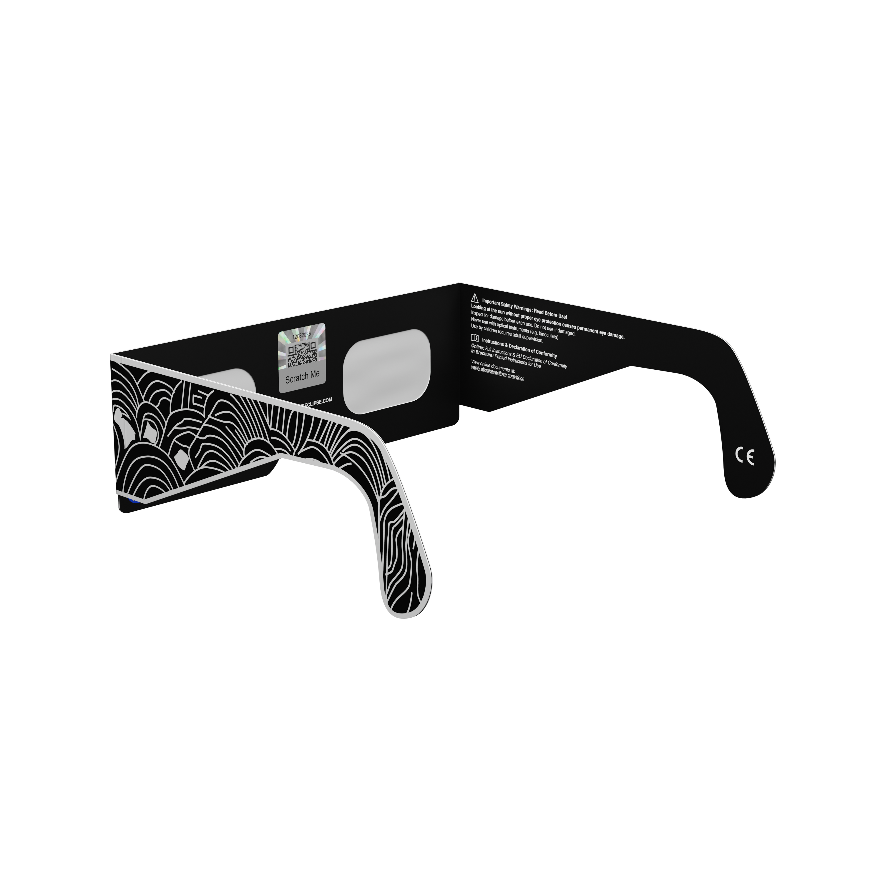Reflective solar eclipse glasses - 225° angle (transparent background)