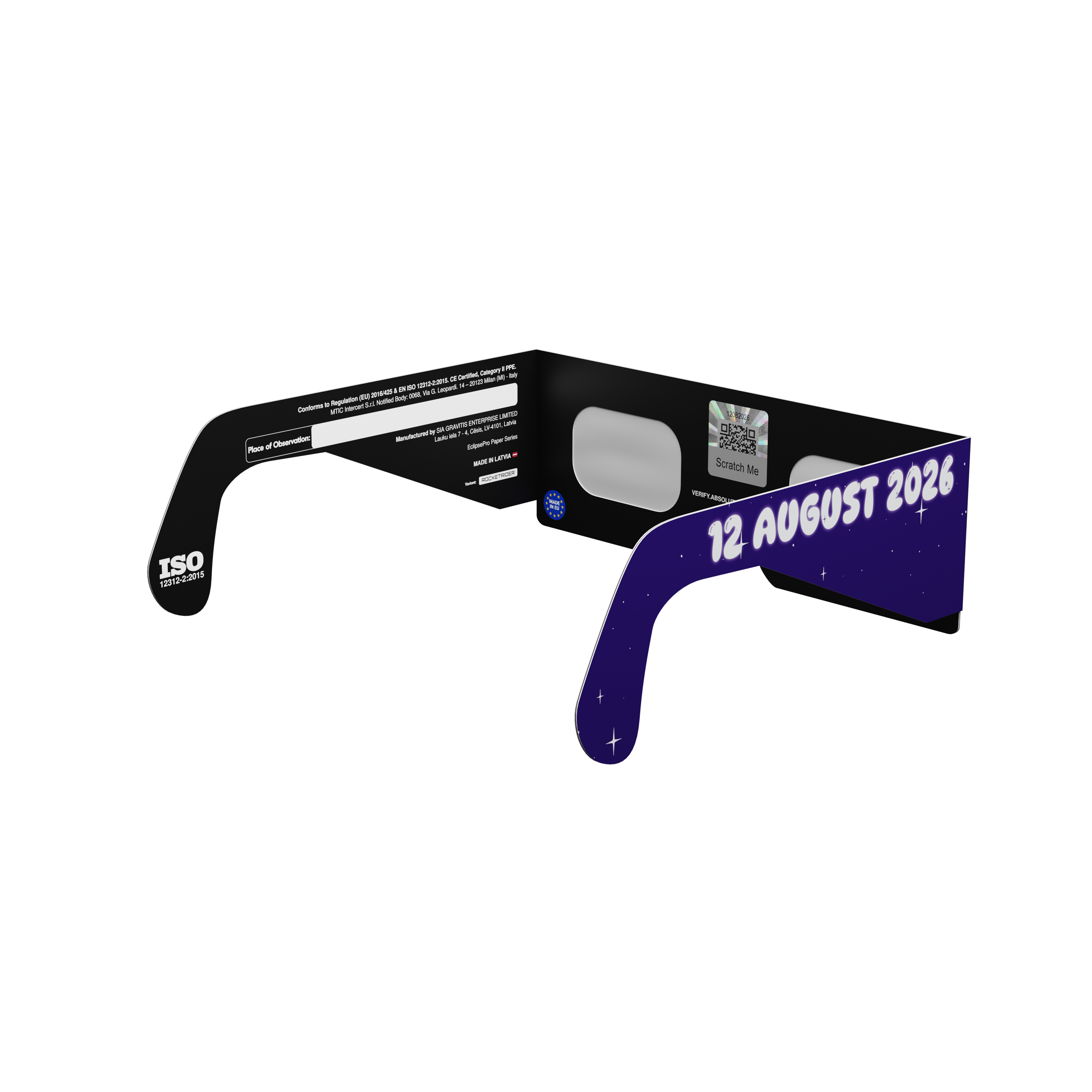 Rocketrider solar eclipse glasses - 135° angle (transparent background)