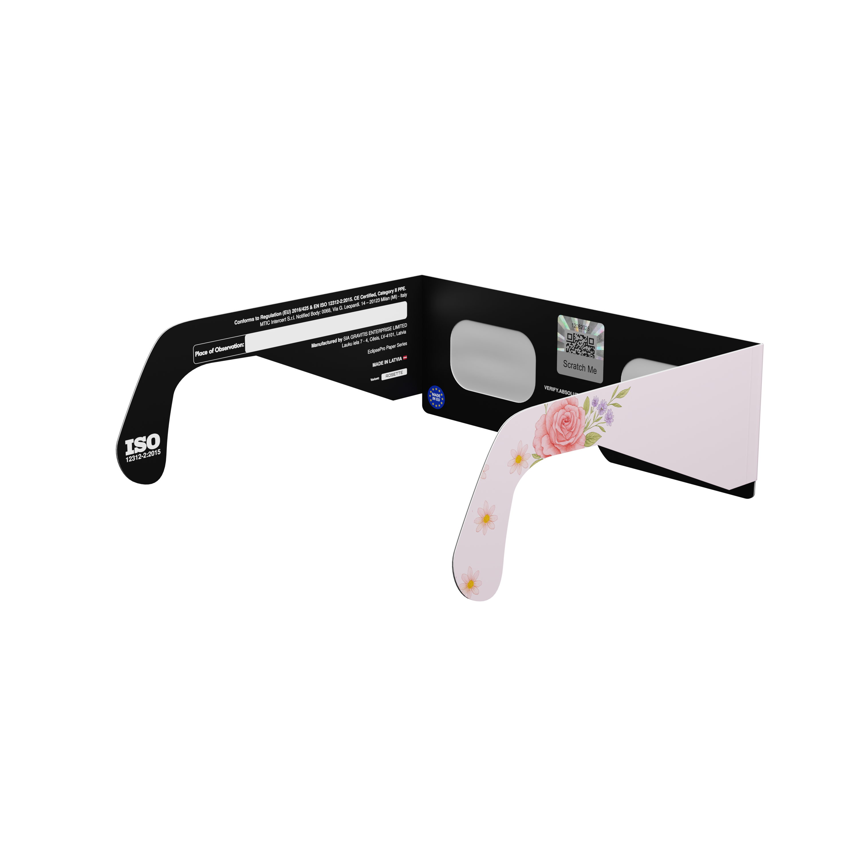 Rosette solar eclipse glasses - 135° angle (transparent background)