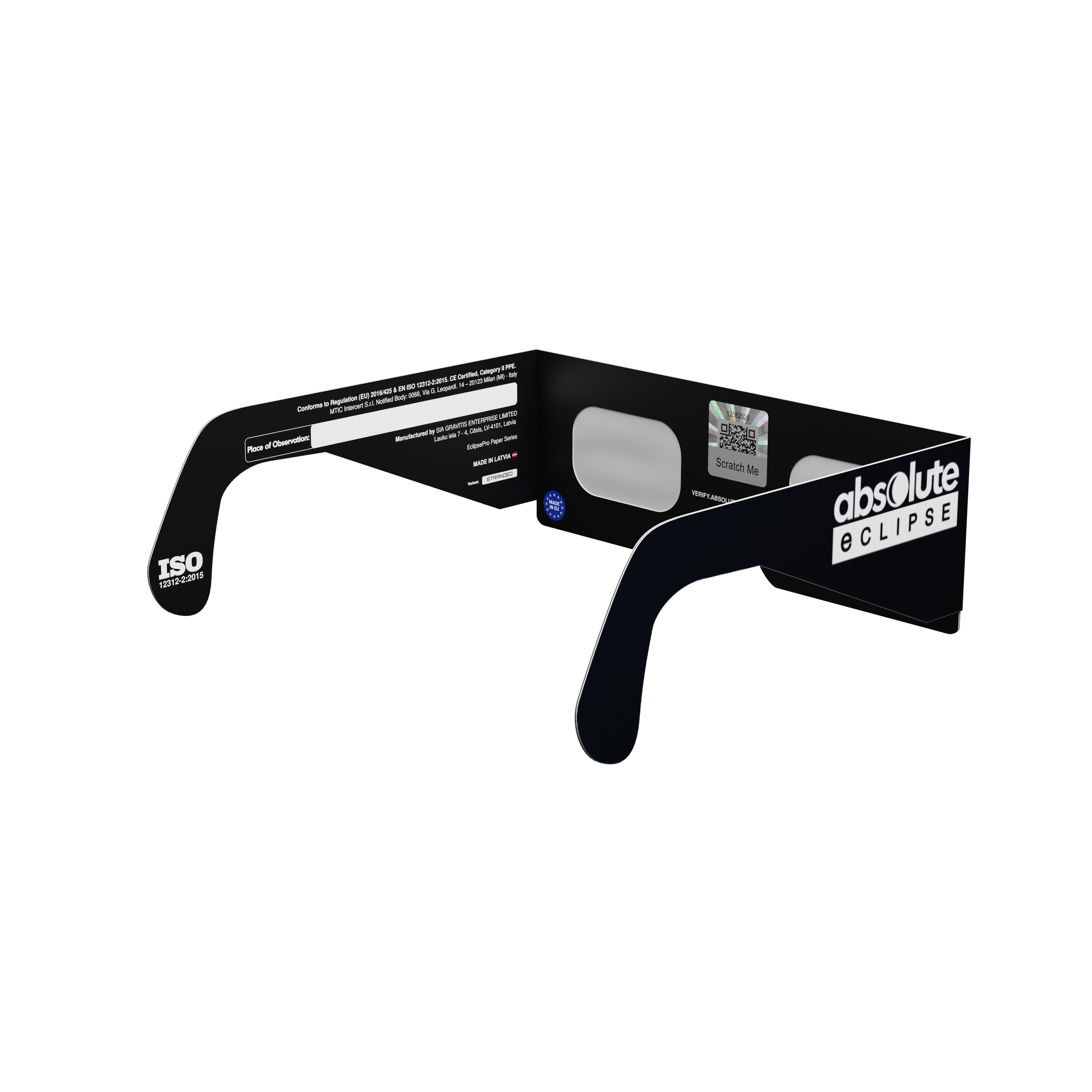 Stranded solar eclipse glasses - 135° angle (transparent background)