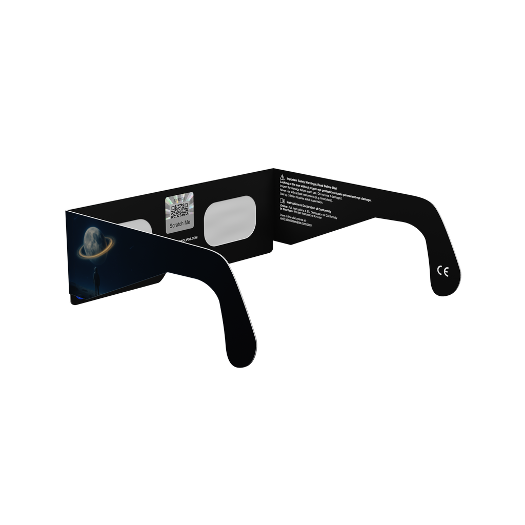 Stranded solar eclipse glasses - 225° angle (transparent background)