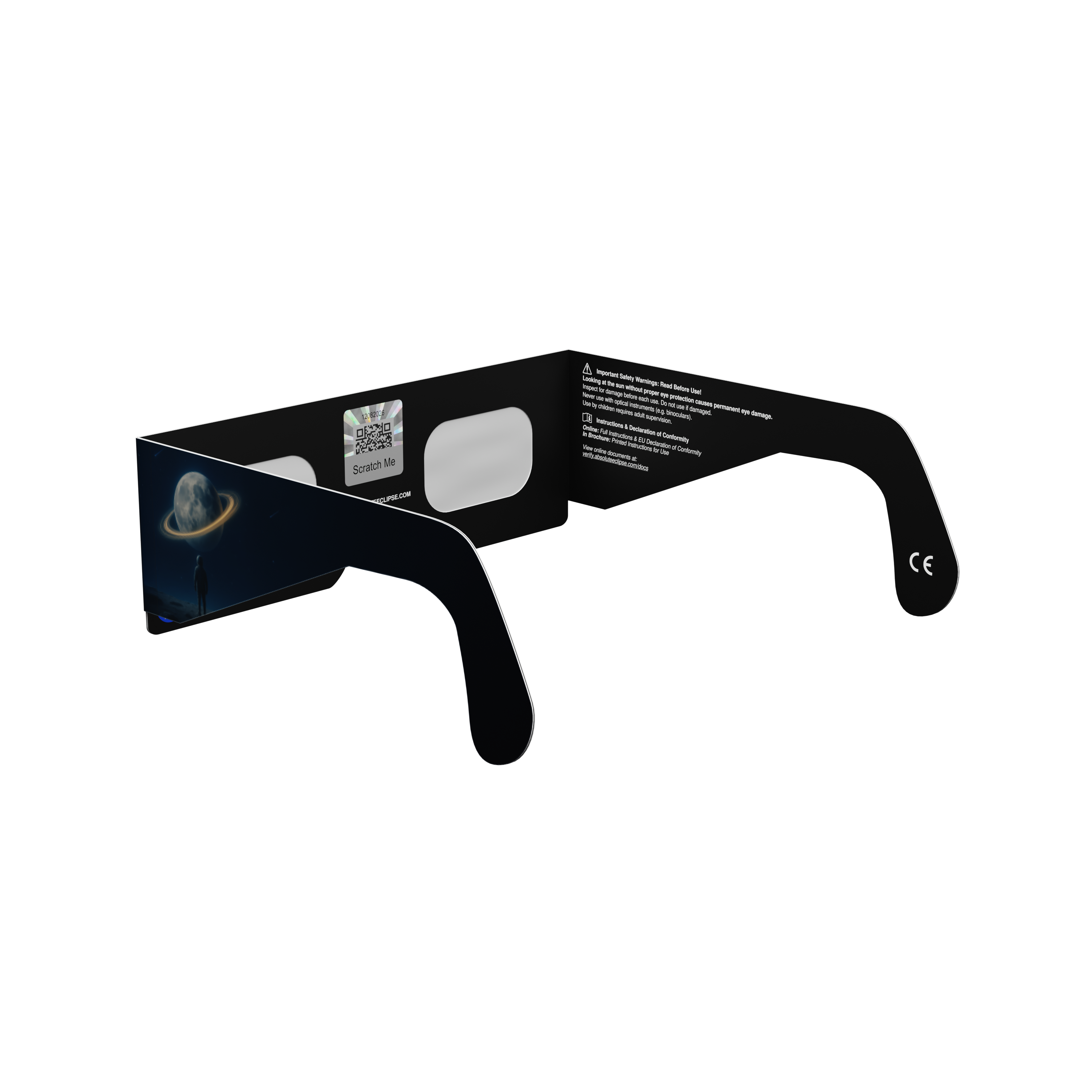 Stranded solar eclipse glasses - 225° angle (transparent background)