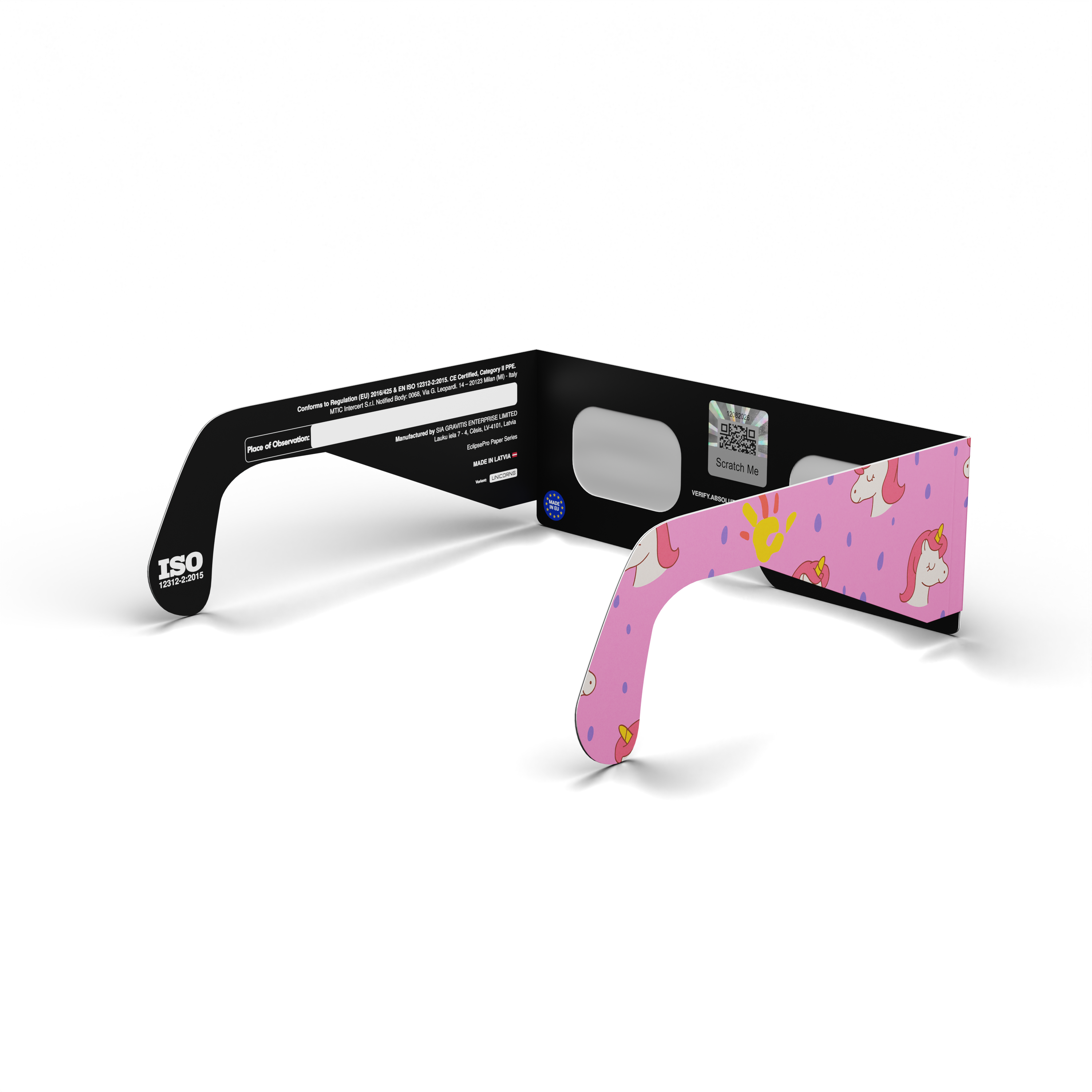 Unicorns solar eclipse glasses - 135° angle (transparent background)