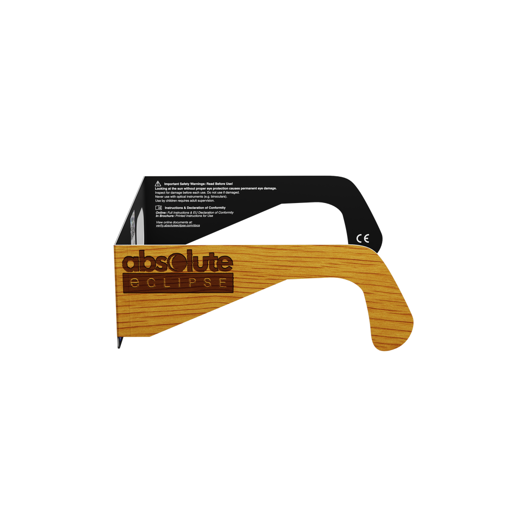 Wood solar eclipse glasses - 270° angle (transparent background)