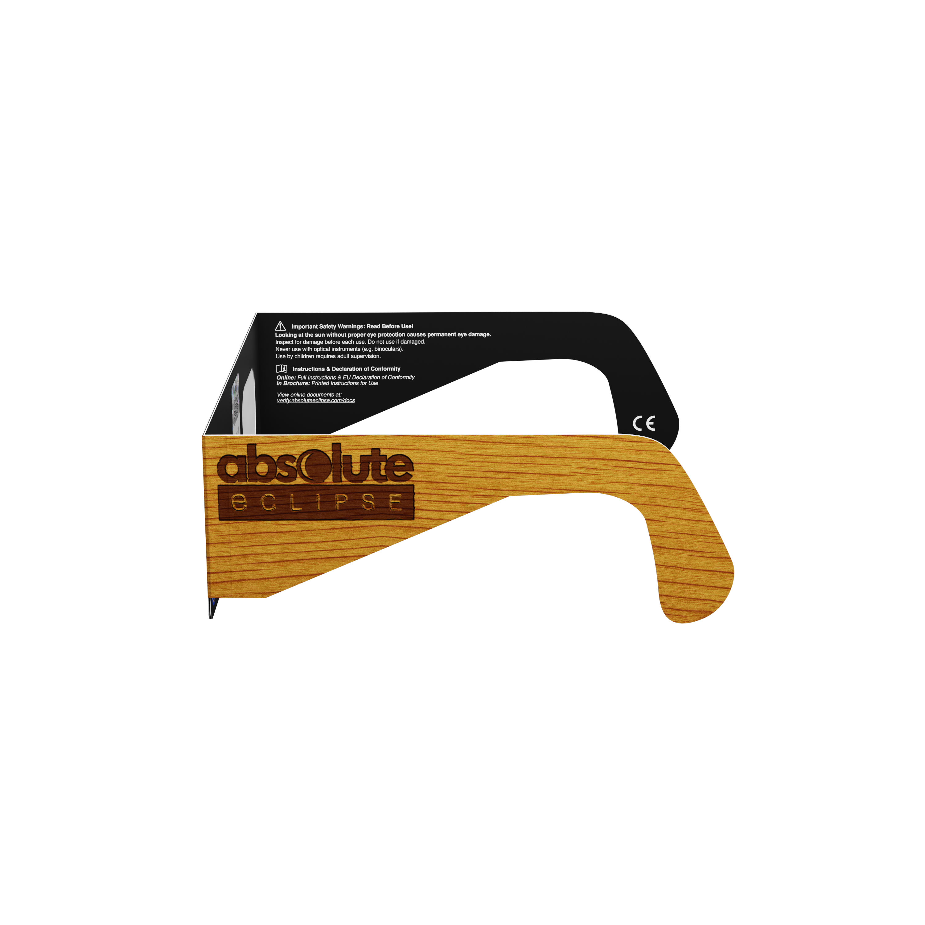 Wood solar eclipse glasses - 270° angle (transparent background)