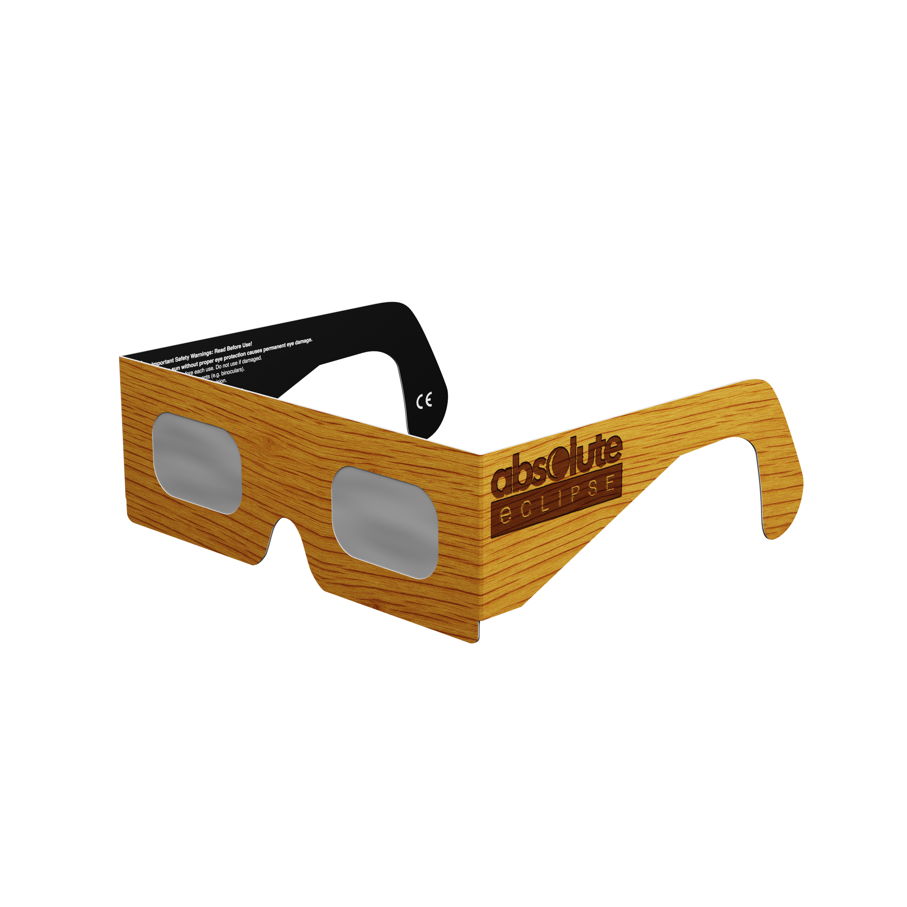 Wood solar eclipse glasses - 315° angle (transparent background)