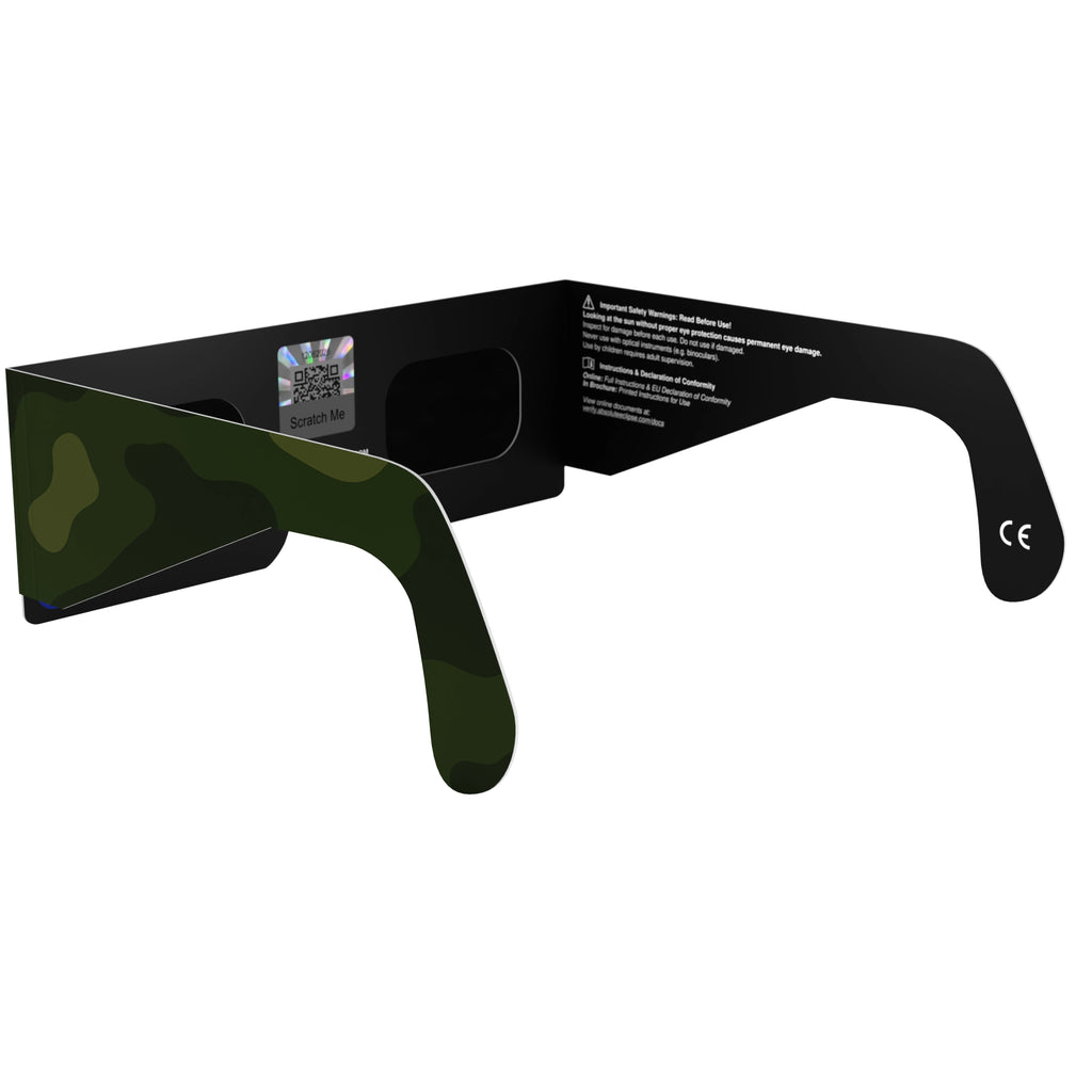 Back-side alternate angle of Army design glasses, QR sticker shown for authenticity.