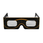 Front view of Astral design solar eclipse glasses showcasing their cosmic pattern and CE certification.