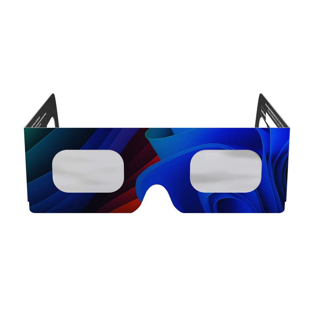 Clean front view of Breeze design solar eclipse glasses showcasing the sleek, airy style. CE certified for safe solar viewing.