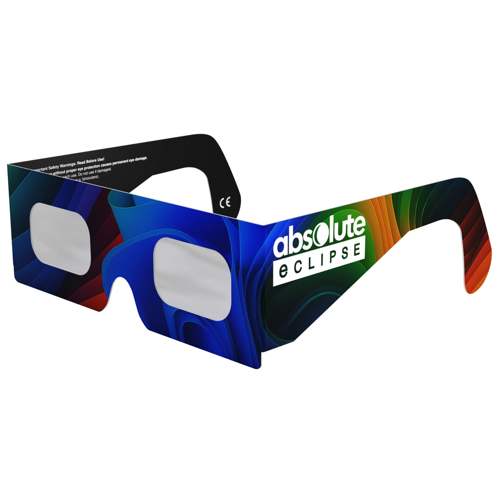 Front-side main angle of Breeze design solar eclipse glasses, emphasizing their lightweight and airy design. CE certified for safety.