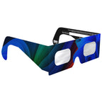 Front-side angle view of Breeze design solar eclipse glasses highlighting the airy design. ISO 12312-2 certified for safety.