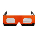 Vista frontal de las gafas para eclipse solar diseño Bull, destacando sus características únicas y la certificación CE.
