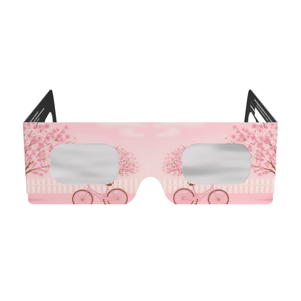 Front view of cherry blossom design eclipse glasses, showcasing their unique style.