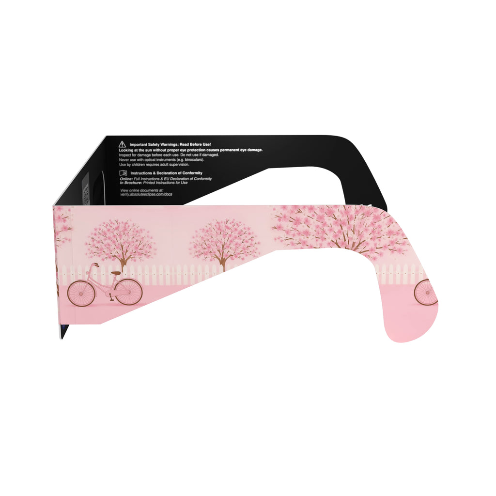 Side alternate profile view of cherry blossom design eclipse glasses, highlighting their elegant style.
