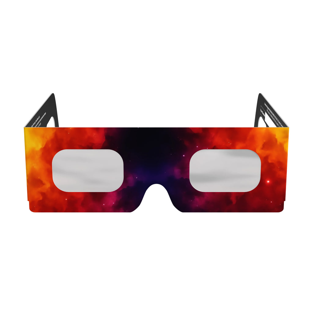 Clean front view of Colorsplash solar eclipse glasses, highlighting their vibrant splash design.