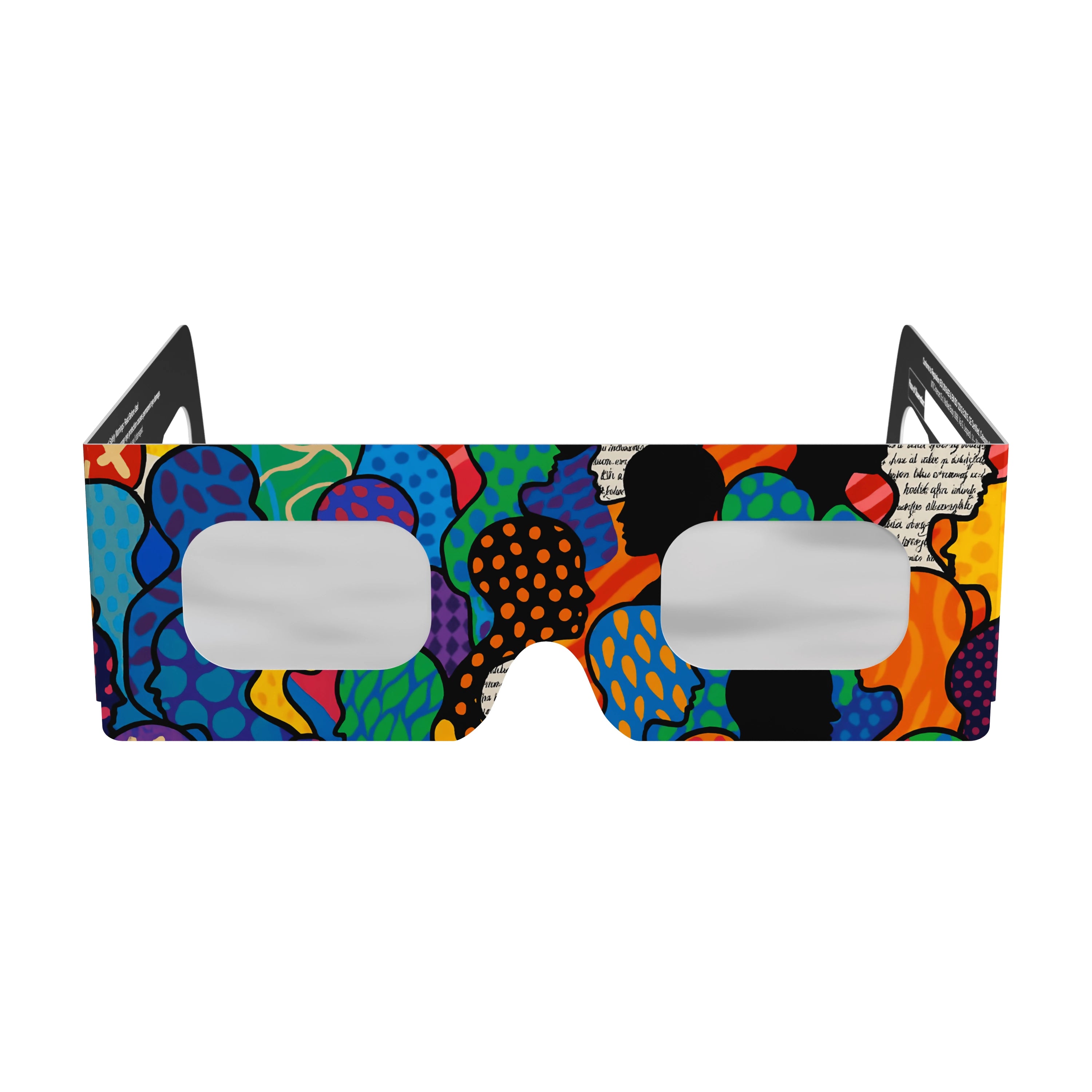 Clean product view of the crowd design solar eclipse glasses from the front, showcasing the flat, geometrically precise lenses.