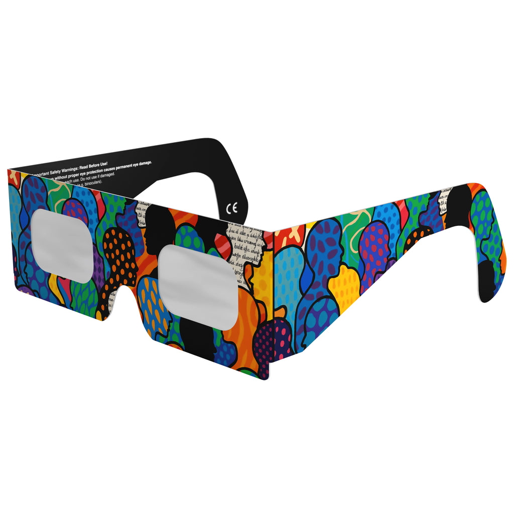 Front-side main angle view of the crowd design solar eclipse glasses, featuring the precise lens surface.