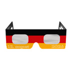 Clean front view of DE solar eclipse glasses, showcasing the design and quality. ISO 12312-2 certified.